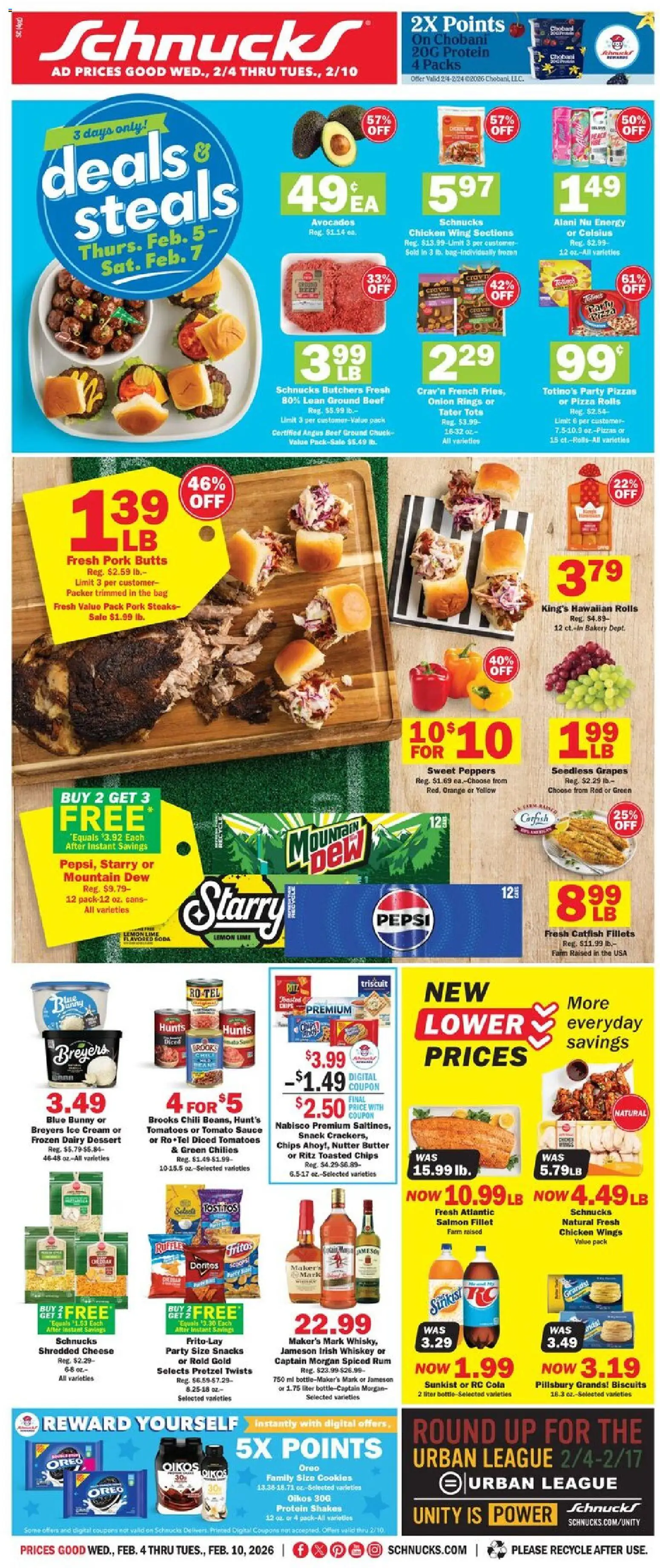 Schnucks Weekly Ad - valid from 04.02.2026 | Page: 1 | Products: Bakery, Beef, Sauce, Bag