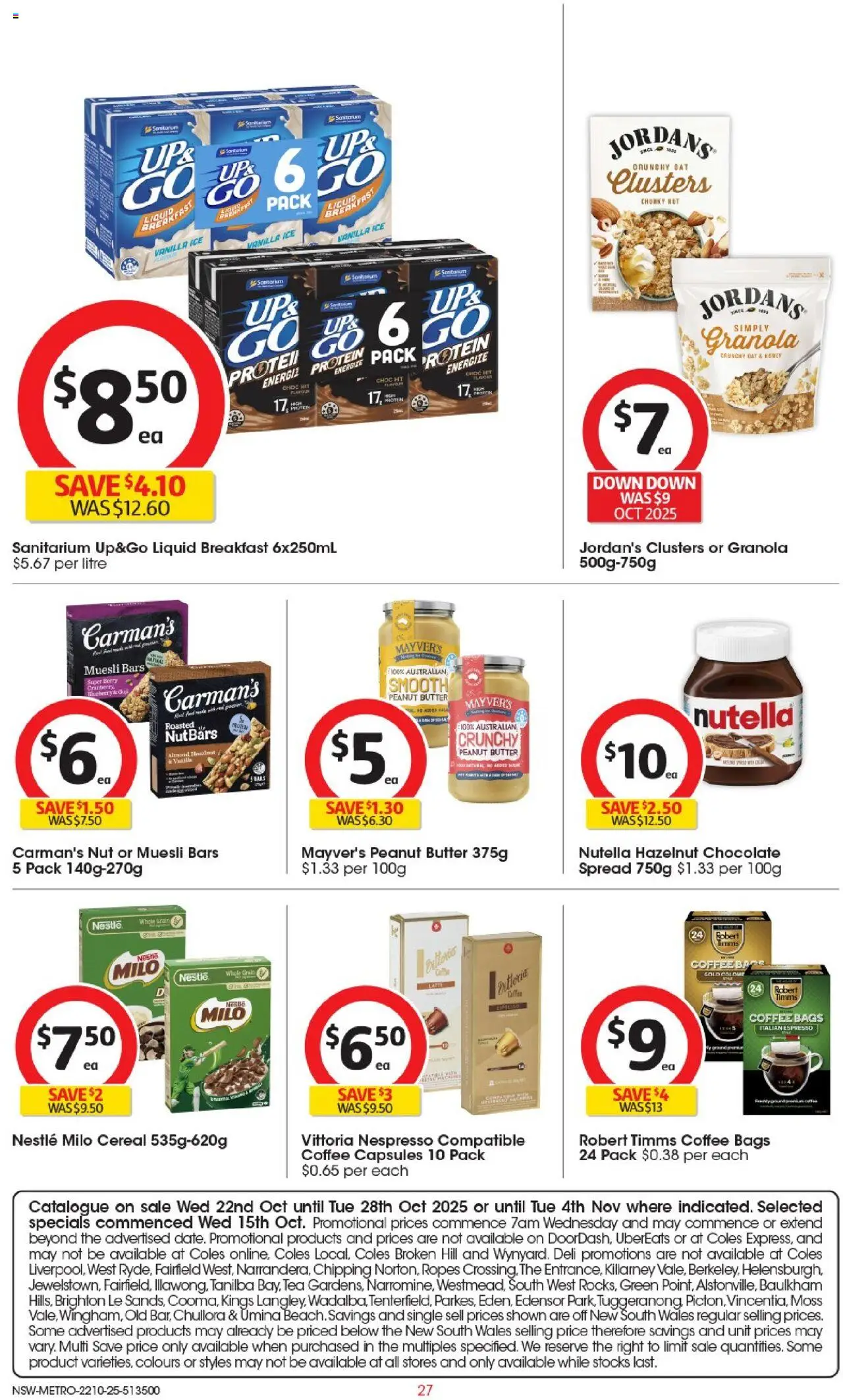 Coles catalogue - valid from 22.10.2025 | Page: 27 | Products: Butter, Tea, Nutella, Cereal