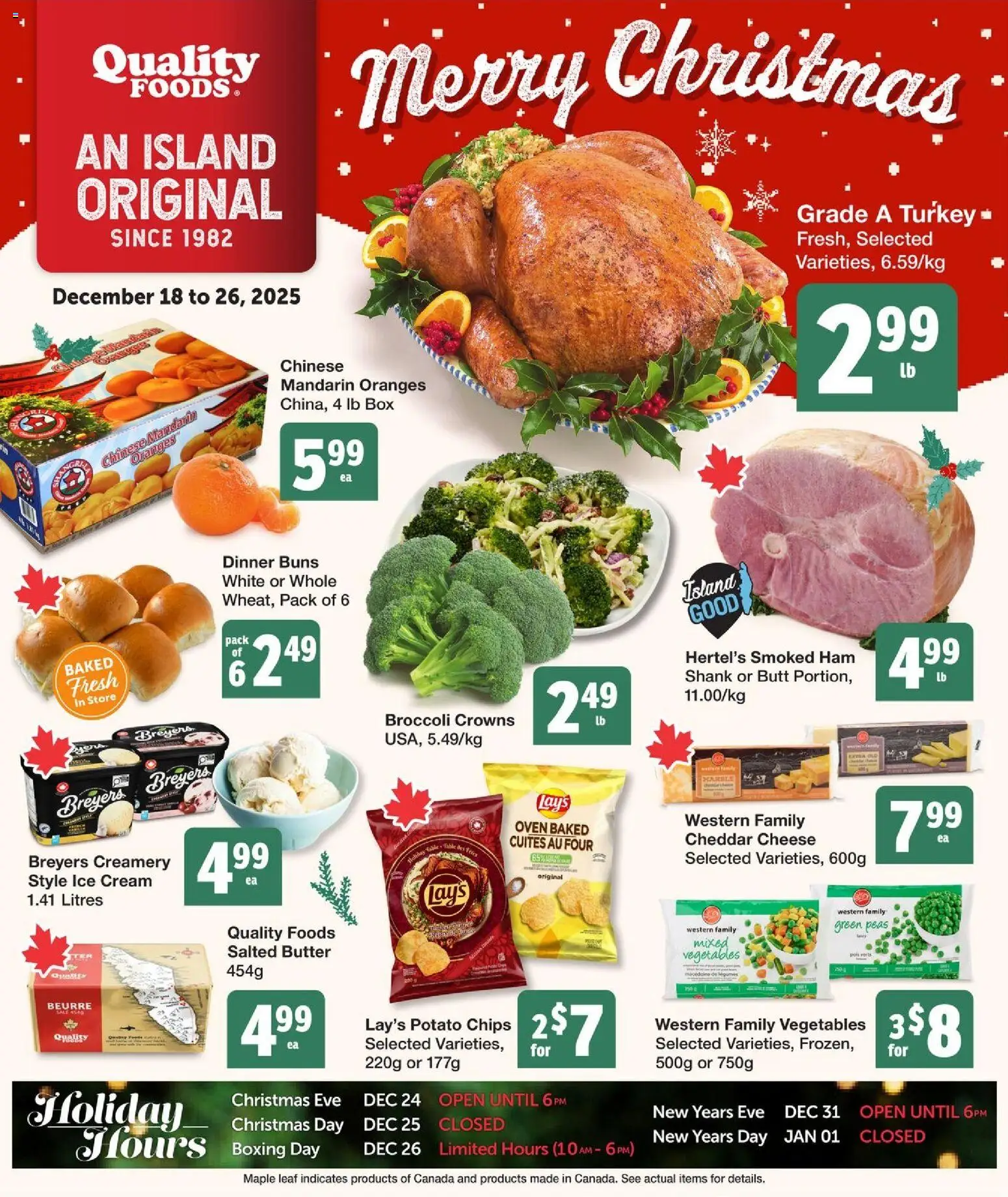 Quality Foods flyer valid from 18.12.2025 | Page: 1 | Products: Ice cream, Butter, Cheese, Ham