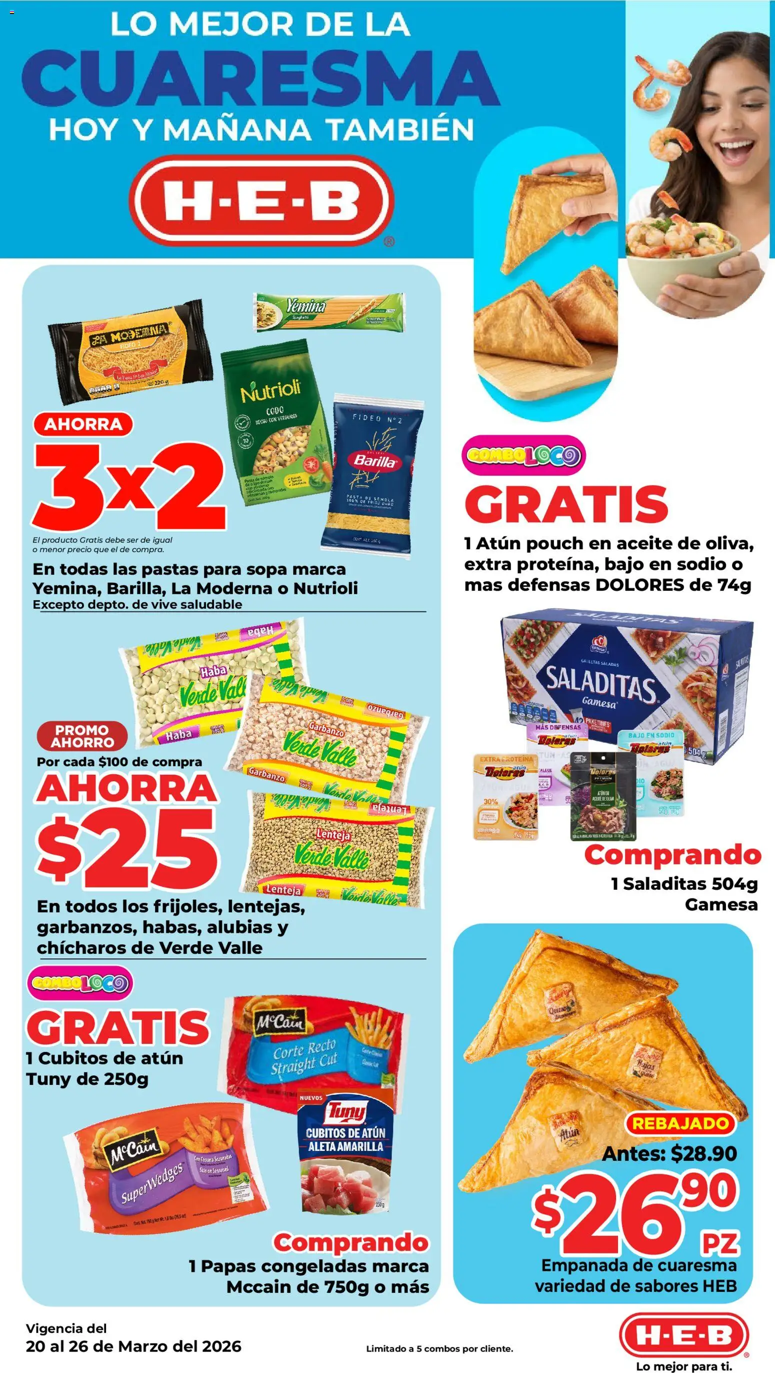 Nuevas ofertas de H-E-B válidas en toda la República Mexicana desde el 20.03.2026. ¡Encuentra las mejores ofertas en H-E-B folleto! | Página: 3 | Productos: Atún, Agua, Aceite, Galletas