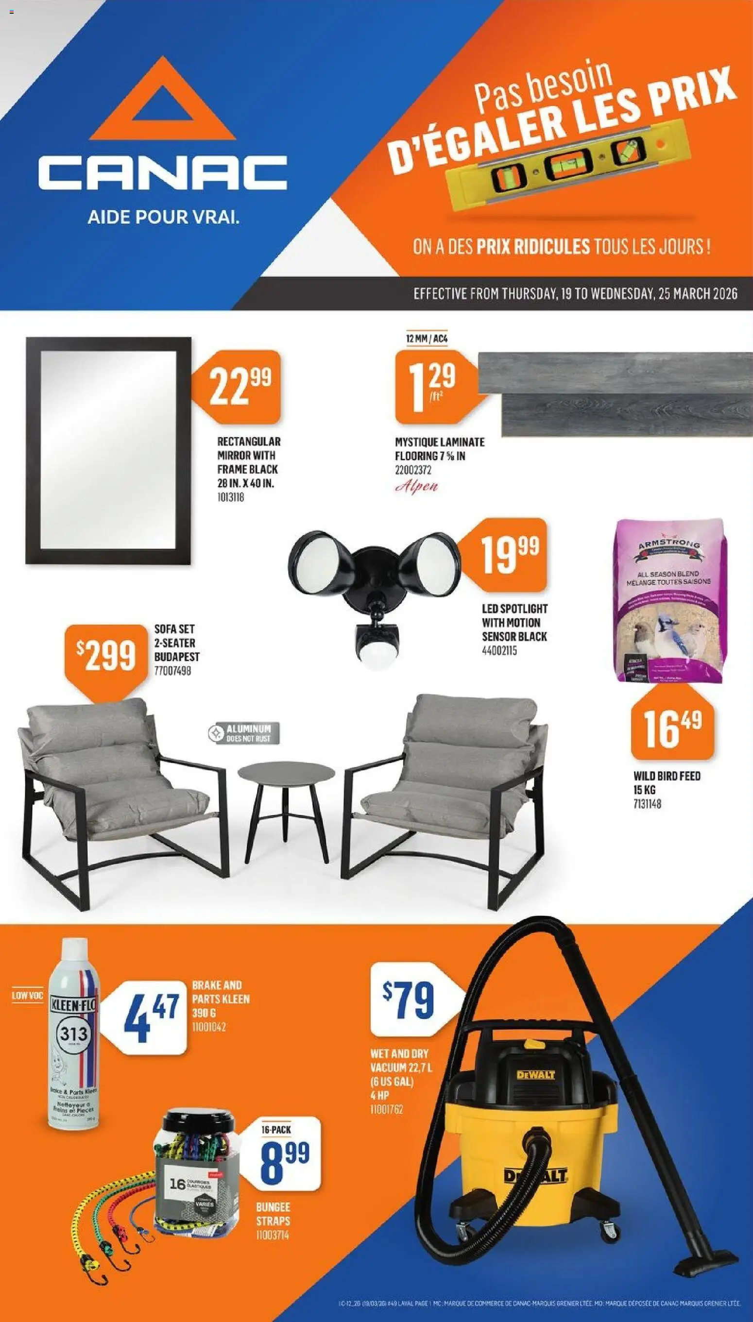 Canac flyer valid from 19.03.2026 | Page: 1 | Products: Sofa, Mirror