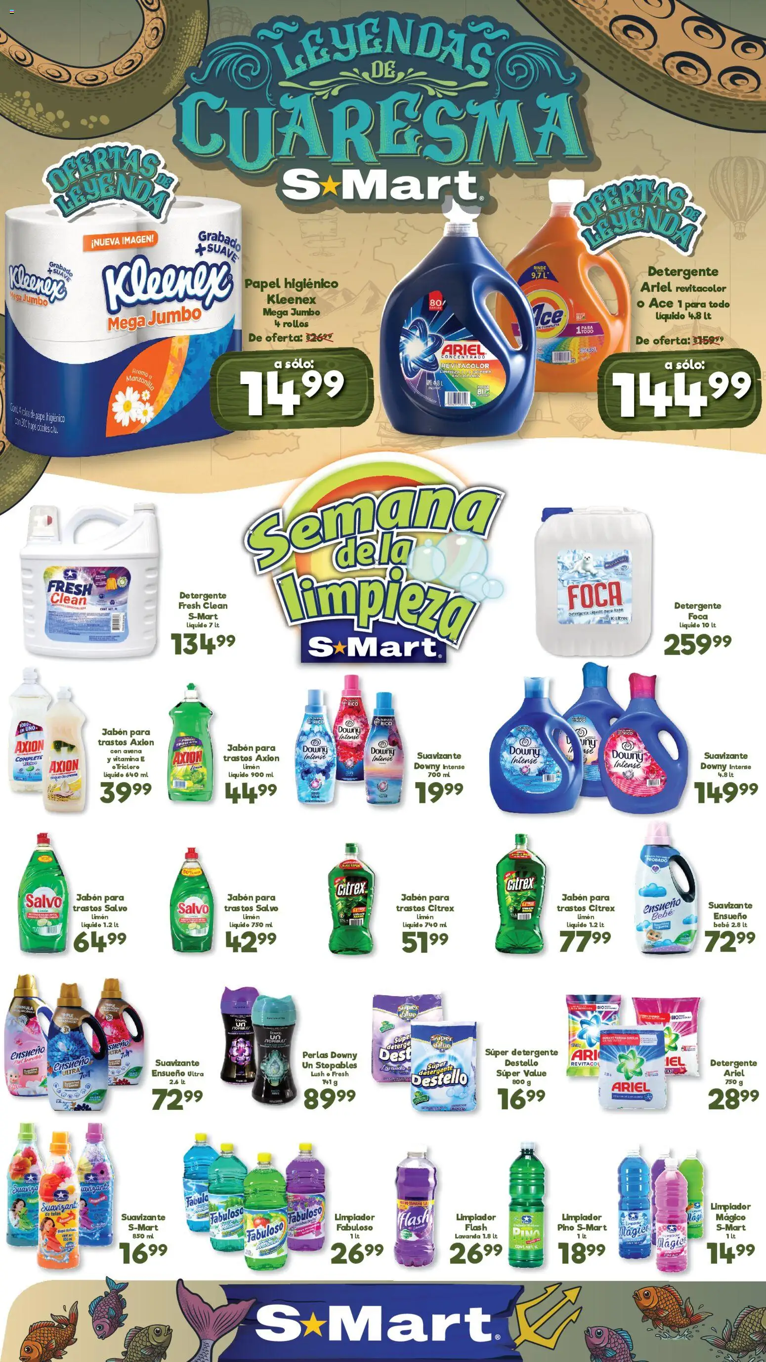 Nuevas ofertas de S-Mart válidas en toda la República Mexicana desde el 24.03.2026. ¡Encuentra las mejores ofertas en S-Mart folleto Ofertas de feria Monterrey! | Página: 1 | Productos: Detergente, Suavizante, Limpiador, Papel higiénico