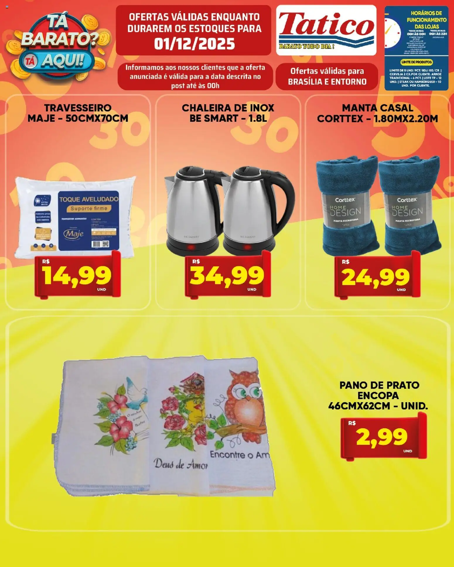 Tatico Folheto - válido de 01.12.2025 | Página: 13 | Produtos: Chaleira, Leite, Pano de prato, Hambúrguer