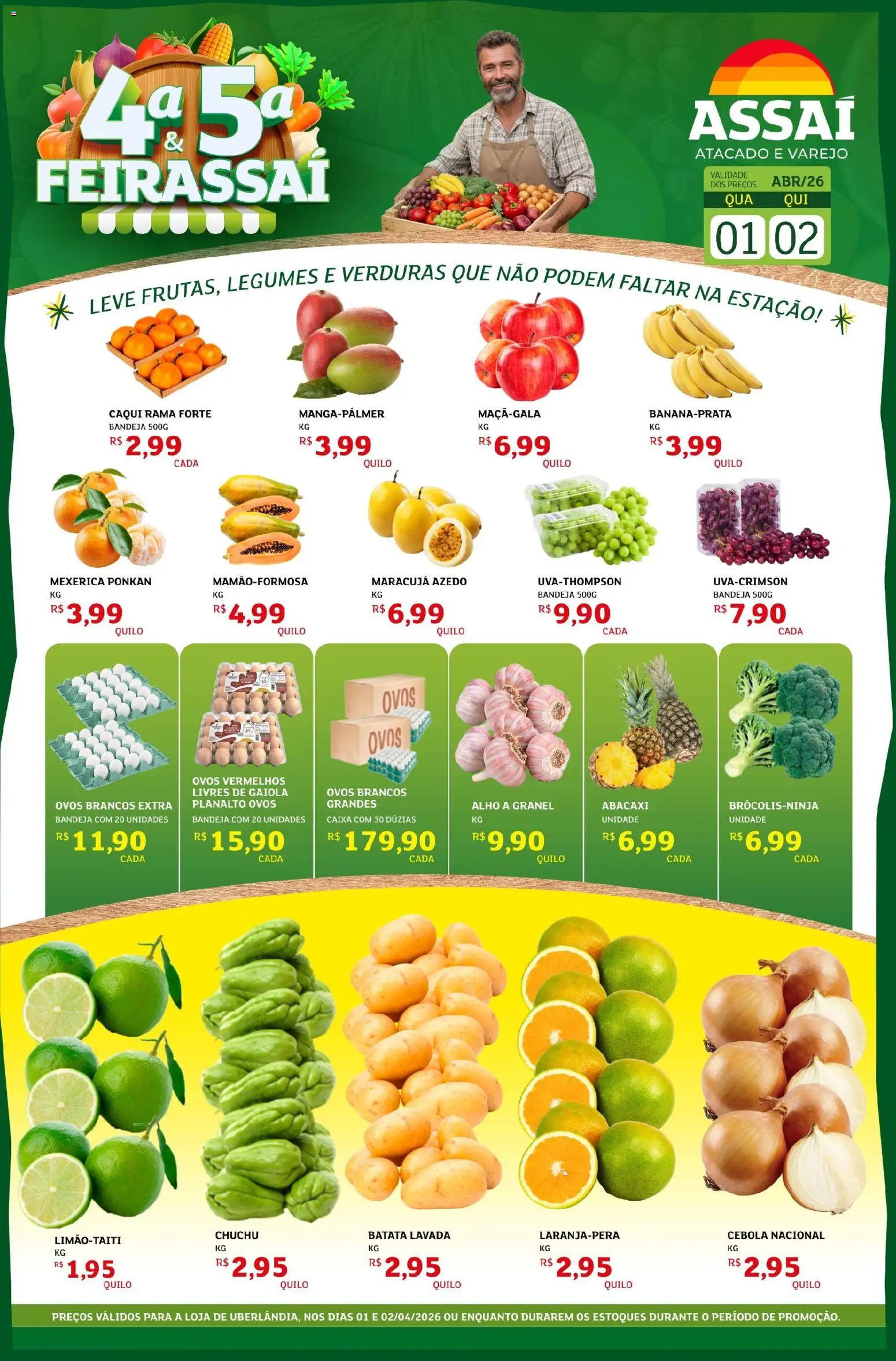 Assaí Atacadista Folheto - válido de 01.04.2026 | Página: 1 | Produtos: Maracujá, Chuchu, Cebola, Bandeja