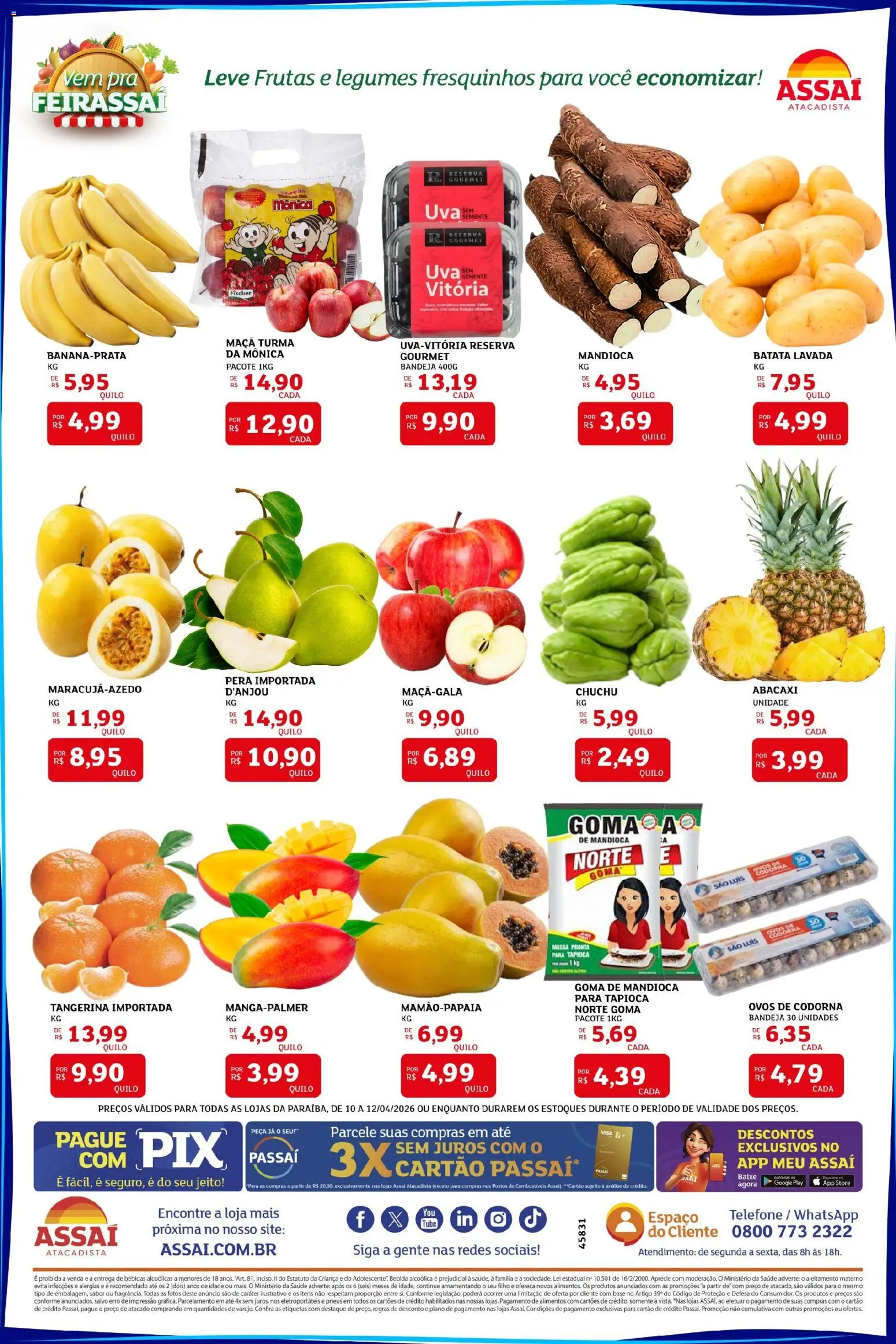 Assaí Atacadista Folheto - válido de 10.04.2026 | Página: 3 | Produtos: Tapioca, Base, Telefone, Ovos de codorna
