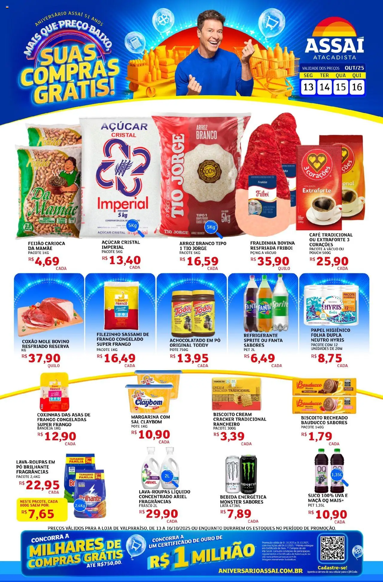 Assaí Atacadista Folheto - válido de 13.10.2025 | Página: 1 | Produtos: Arroz, Açúcar, Monster, Sal