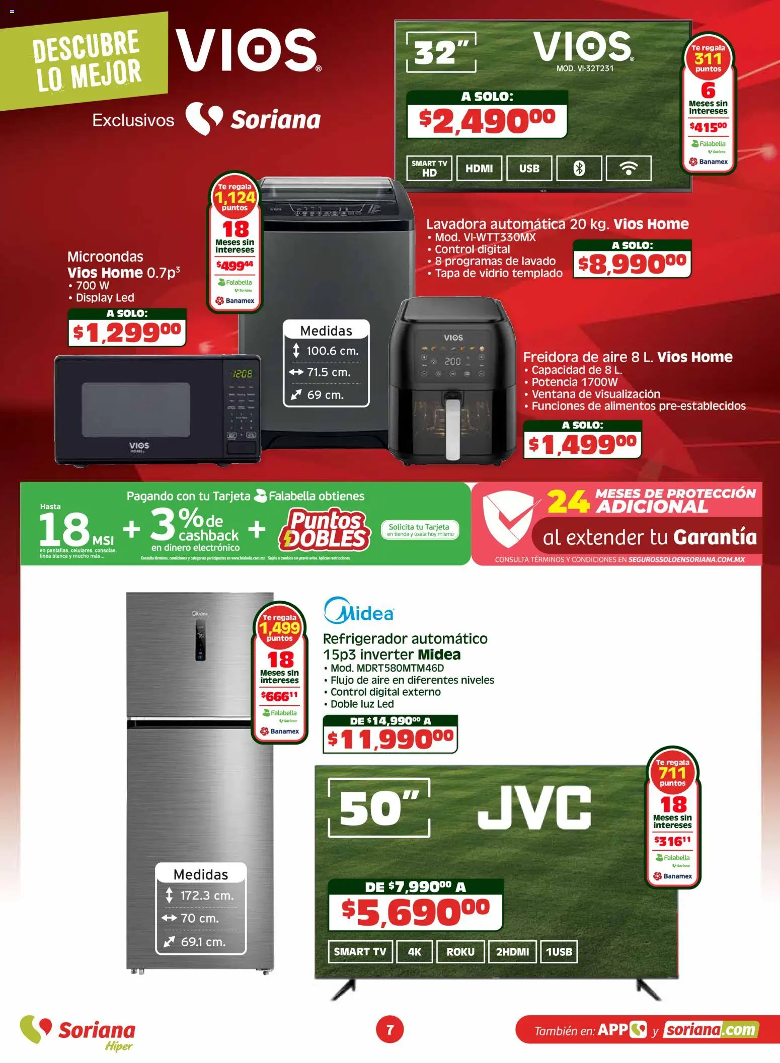 Nuevas ofertas de Soriana válidas en toda la República Mexicana desde el 15.04.2026. ¡Encuentra las mejores ofertas en Soriana folleto! | Página: 7 | Productos: Refrigerador, Lavadora, Microondas, Freidora