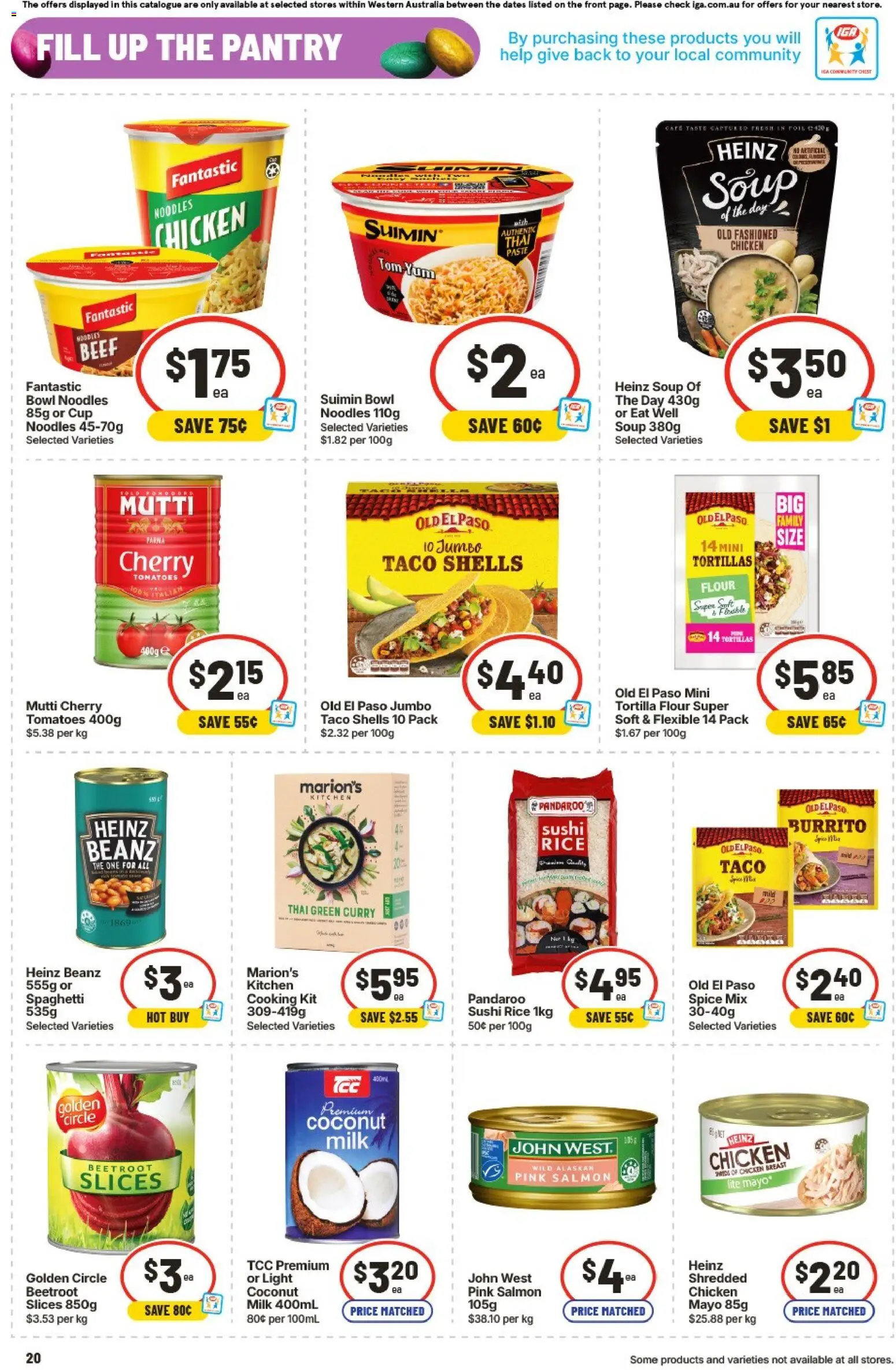 IGA catalogue - valid from 01.04.2026 | Page: 20 | Products: Curry, Milk, Tomatoes, Salmon