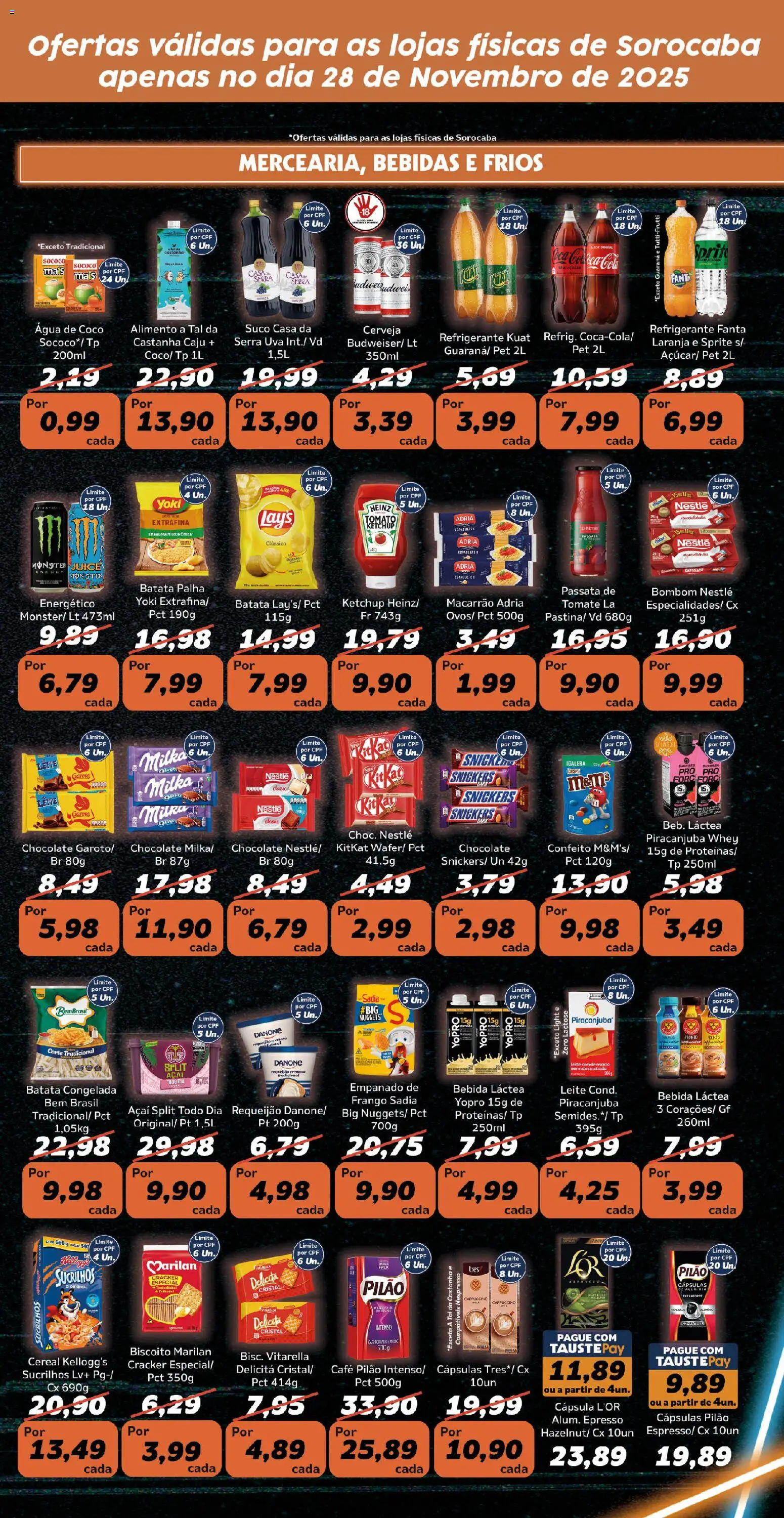 Tauste Folheto - válido de 28.11.2025 | Página: 4 | Produtos: Energético, Macarrão, Bombom, Requeijão