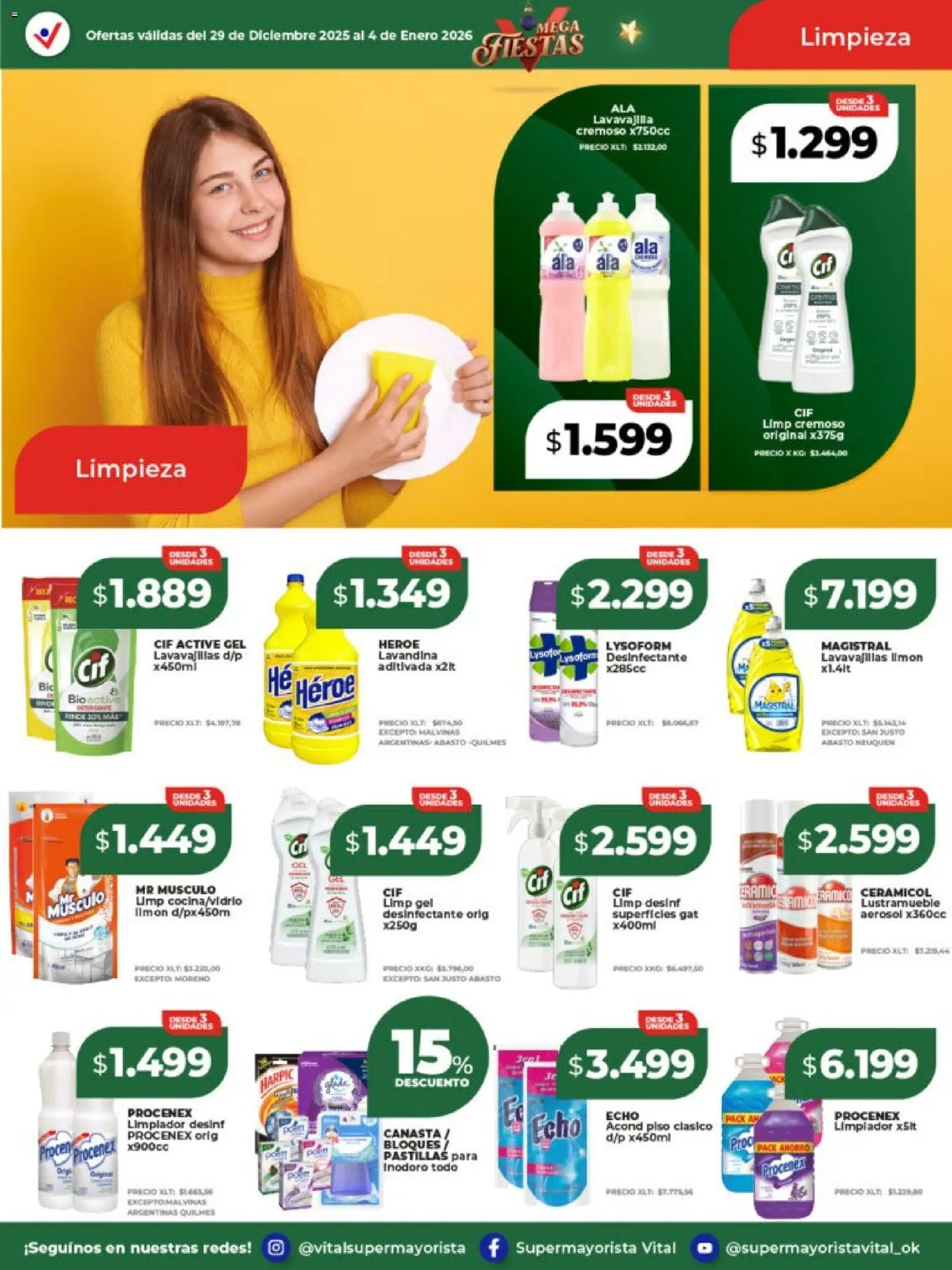 Vital - Ofertas - Mar del Plata  │ válido desde el 29.12.2025 | Página: 7 | Productos: Desinfectante, Lavandina, Lavavajillas, Inodoro