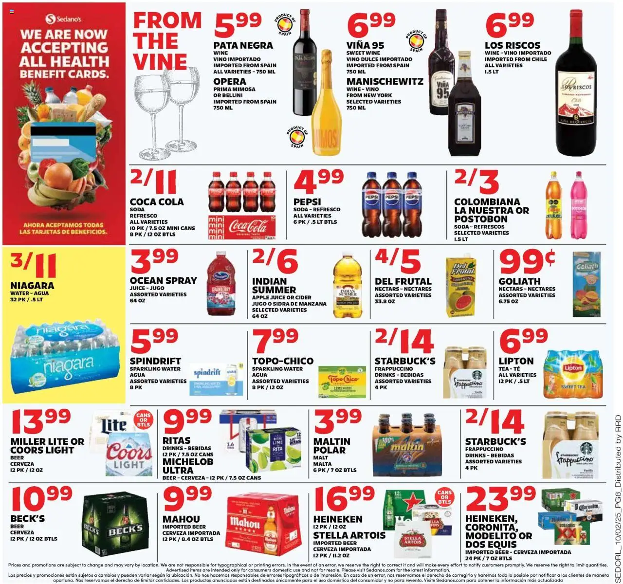 Sedano's Weekly Ad - valid from 01.10.2025 | Page: 8 | Products: Cider, Wine, Tea, Water