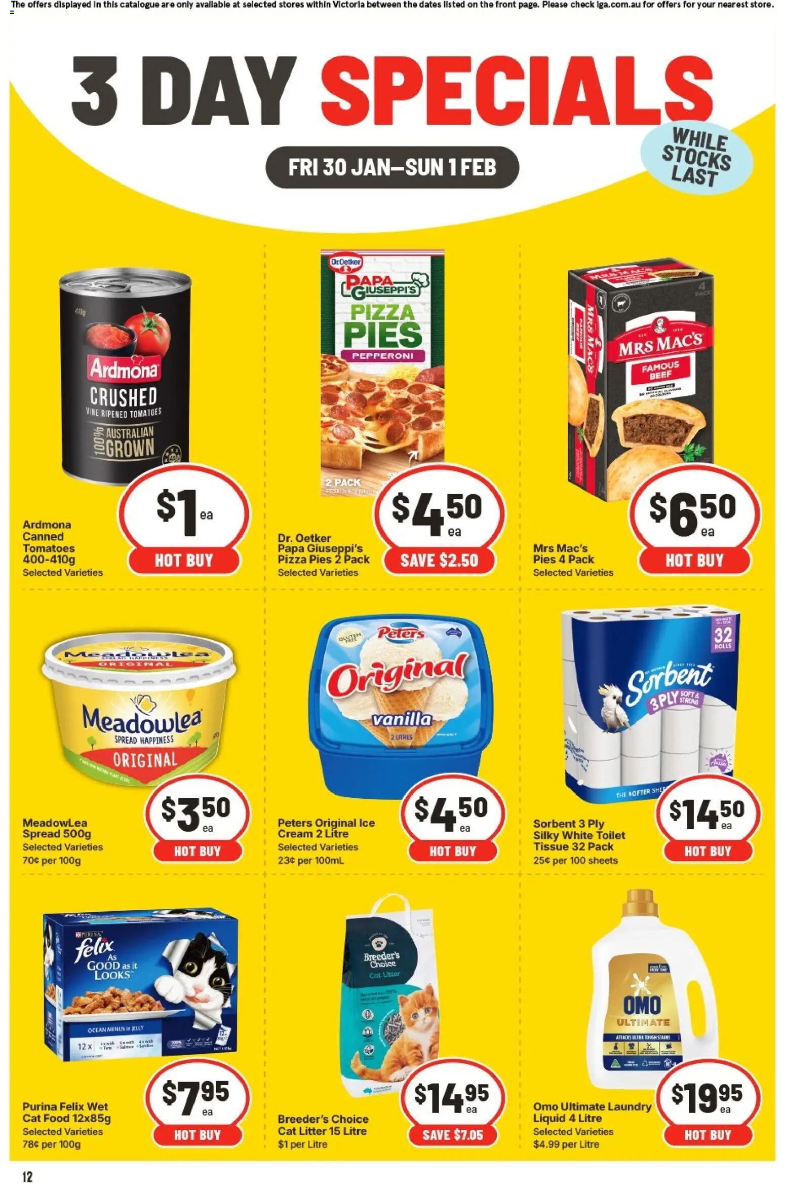 IGA catalogue - valid from 30.01.2026 | Page: 3 | Products: Tomatoes, Cream, Ice cream, Laundry