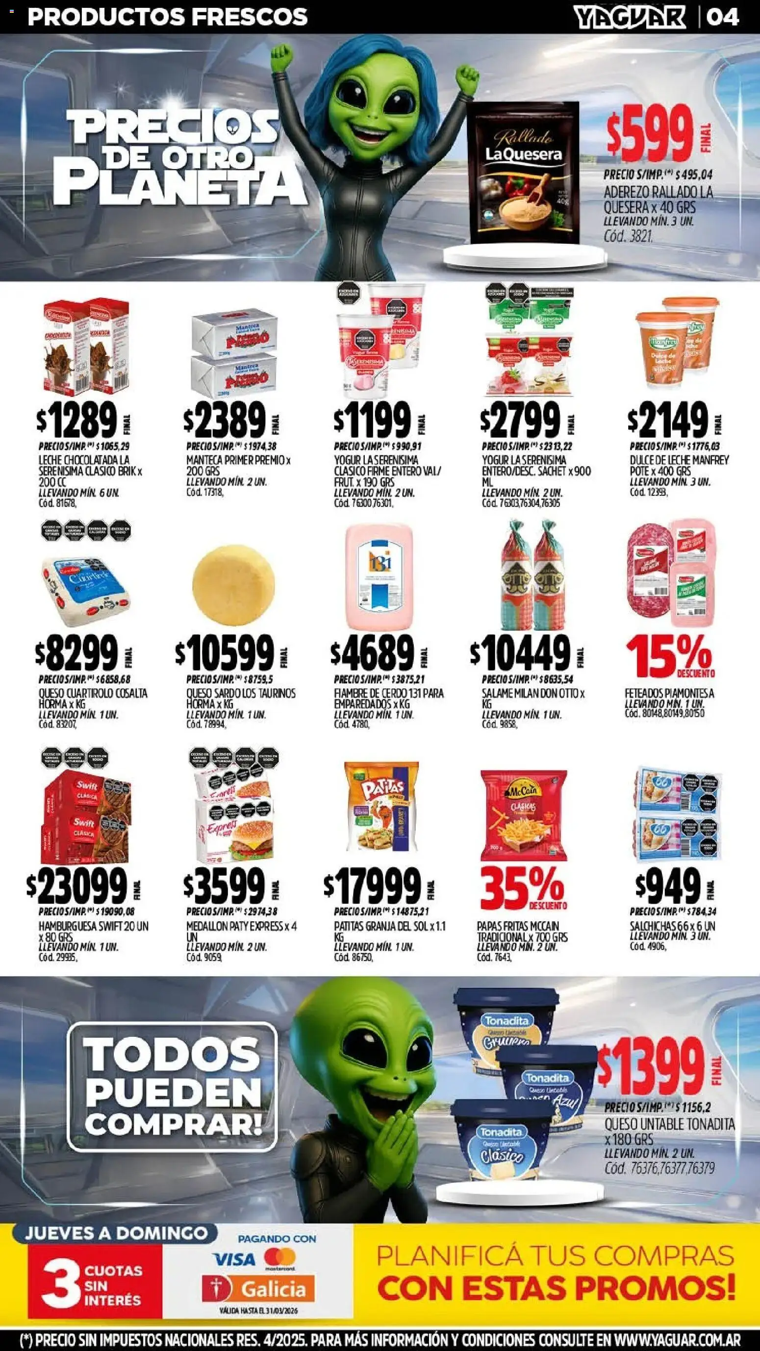 Yaguar - Oferta Semanal Salta │ válido desde el 09.03.2026 | Página: 4 | Productos: Dulce de leche, Leche, Salame, Papas fritas
