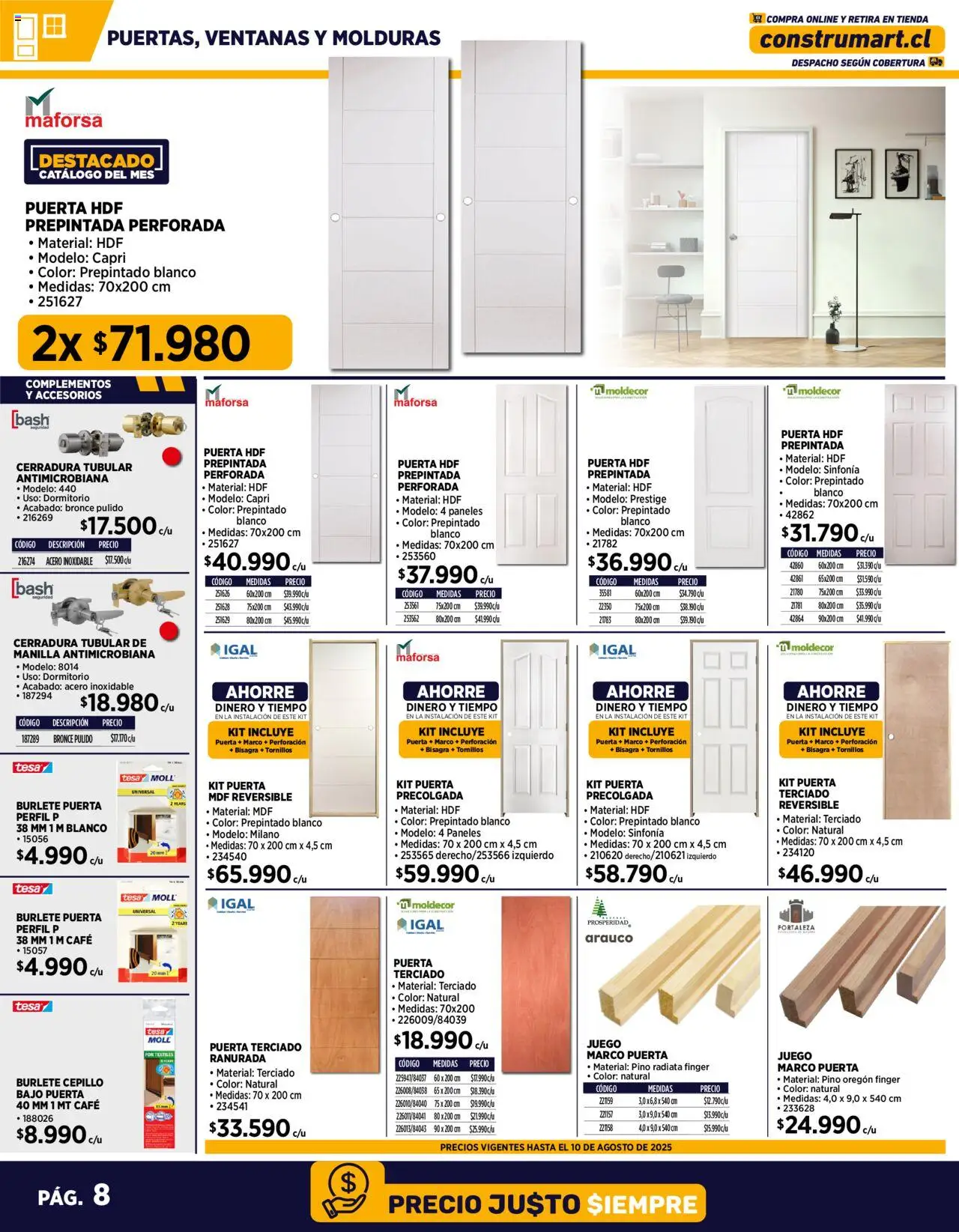 Construmart ofertas  │ válido desde el 01.08.2025 | Página: 8 | Productos: Burlete, Cerradura, Cepillo, Bisagra