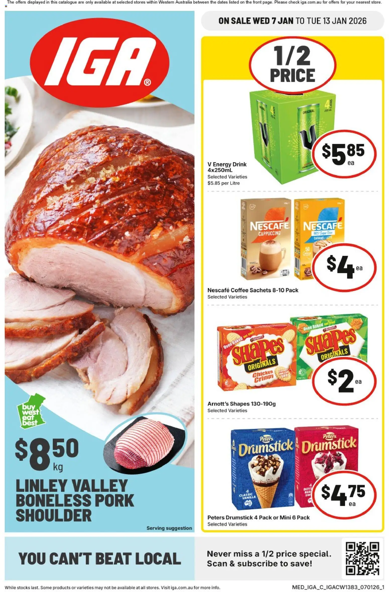 IGA catalogue - valid from 07.01.2026 | Page: 1 | Products: Energy drink, Coffee, Pork, Sugar