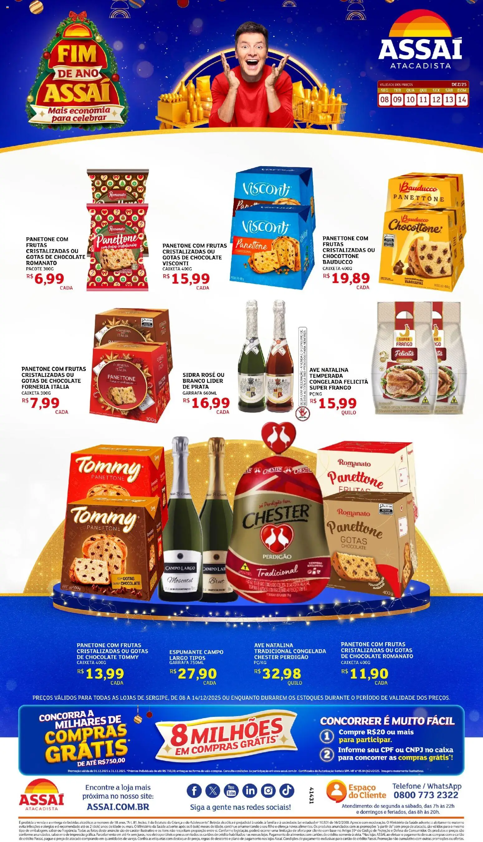 Assaí Atacadista Folheto - válido de 08.12.2025 | Página: 1 | Produtos: Base, Bebida, Telefone, Panetone
