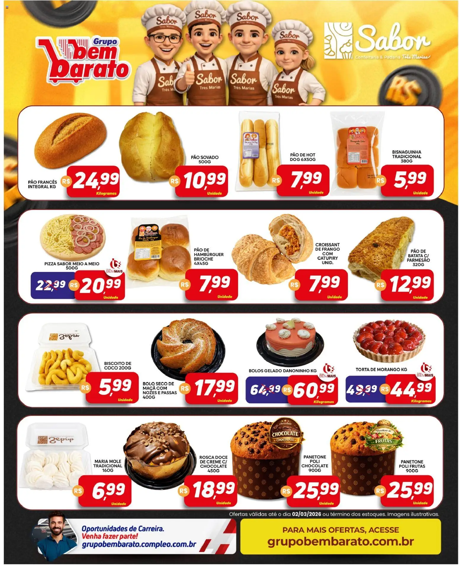 Supermercado Bem Barato Folheto - válido de 24.02.2026 | Página: 4 | Produtos: Pão, Hambúrguer, Frango, Pão francês