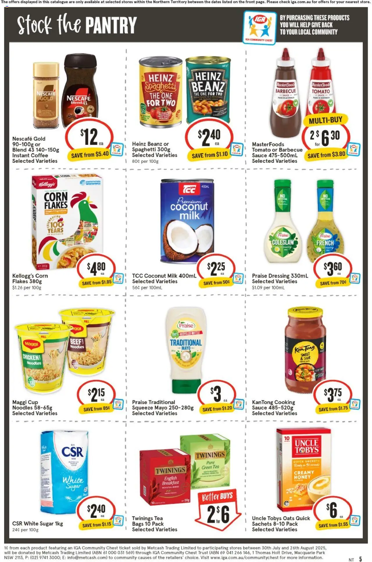 IGA catalogue - valid from 13.08.2025 | Page: 5 | Products: Milk, Tea, Beef, Sugar