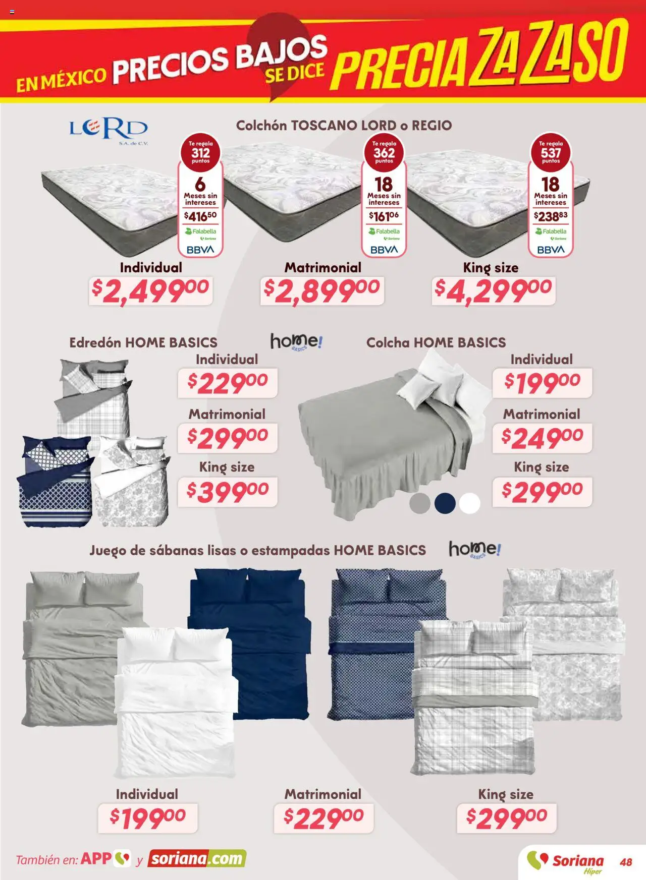 Nuevas ofertas de Soriana válidas en toda la República Mexicana desde el 14.08.2025. ¡Encuentra las mejores ofertas en Soriana - Preciazazaso Híper: Valle de México! | Página: 48 | Productos: Juego, Colchón, Té, Sabanas