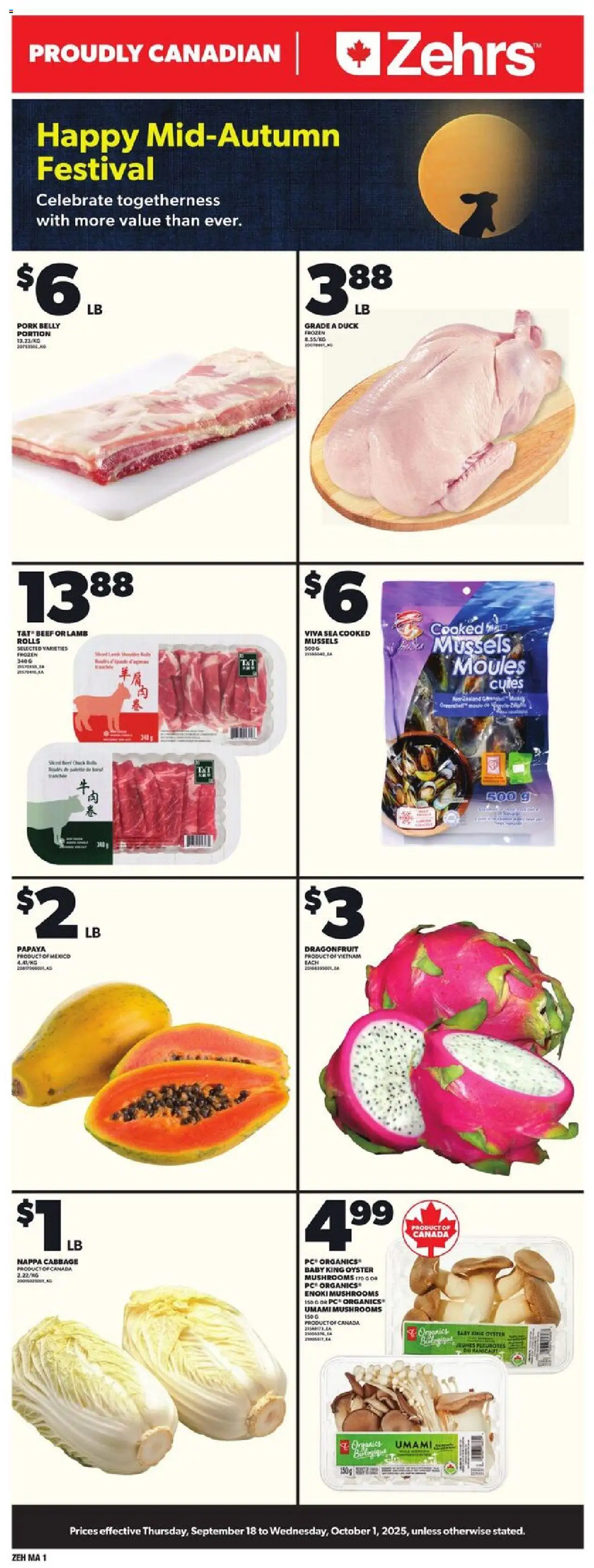 Zehrs flyer valid from 18.09.2025 | Page: 1 | Products: Beef, PC, Pork