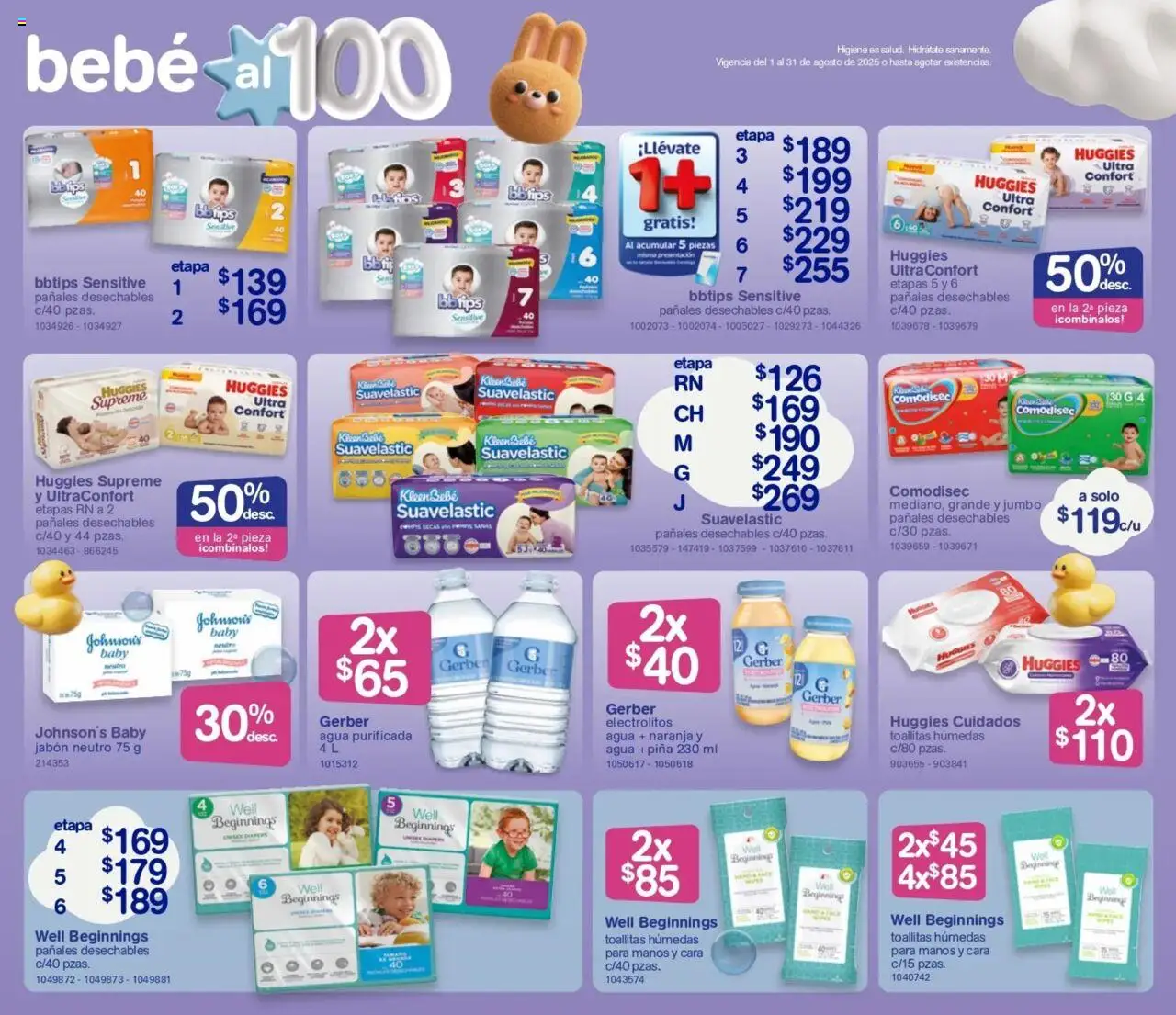 Nuevas ofertas de Farmacia Benavides válidas en toda la República Mexicana desde el 01.08.2025. ¡Encuentra las mejores ofertas en Farmacia Benavides - Catálogo! | Página: 17 | Productos: Agua, Toallitas húmedas, Pañales, Jabón
