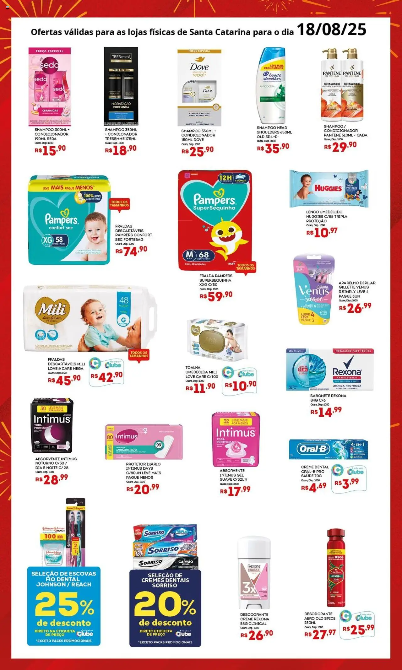Bistek Supermercados Folheto - válido de 18.08.2025 | Página: 2 | Produtos: Fralda pampers, Desodorante, Lenço umedecido, Absorvente