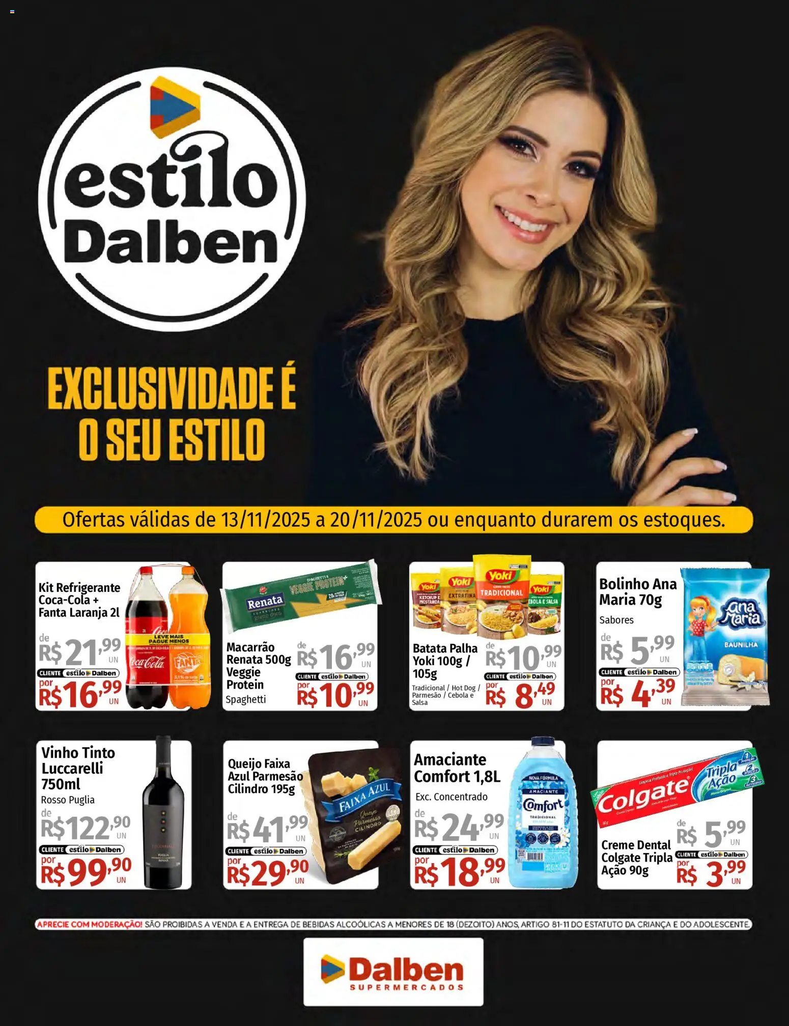 Supermercado Dalben Folheto - válido de 13.11.2025 | Página: 1 | Produtos: Queijo, Vinho, Batata, Amaciante