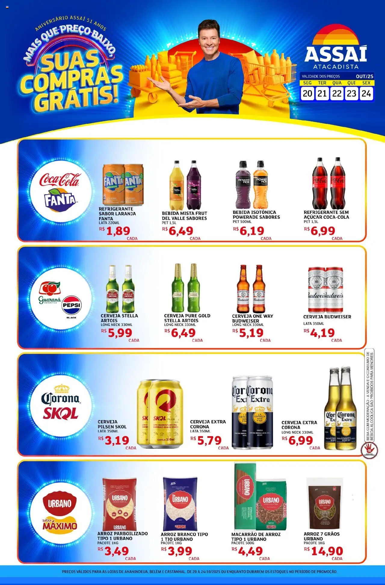 Assaí Atacadista Folheto - válido de 20.10.2025 | Página: 1 | Produtos: Guaraná, Fanta, Arroz, Bebida