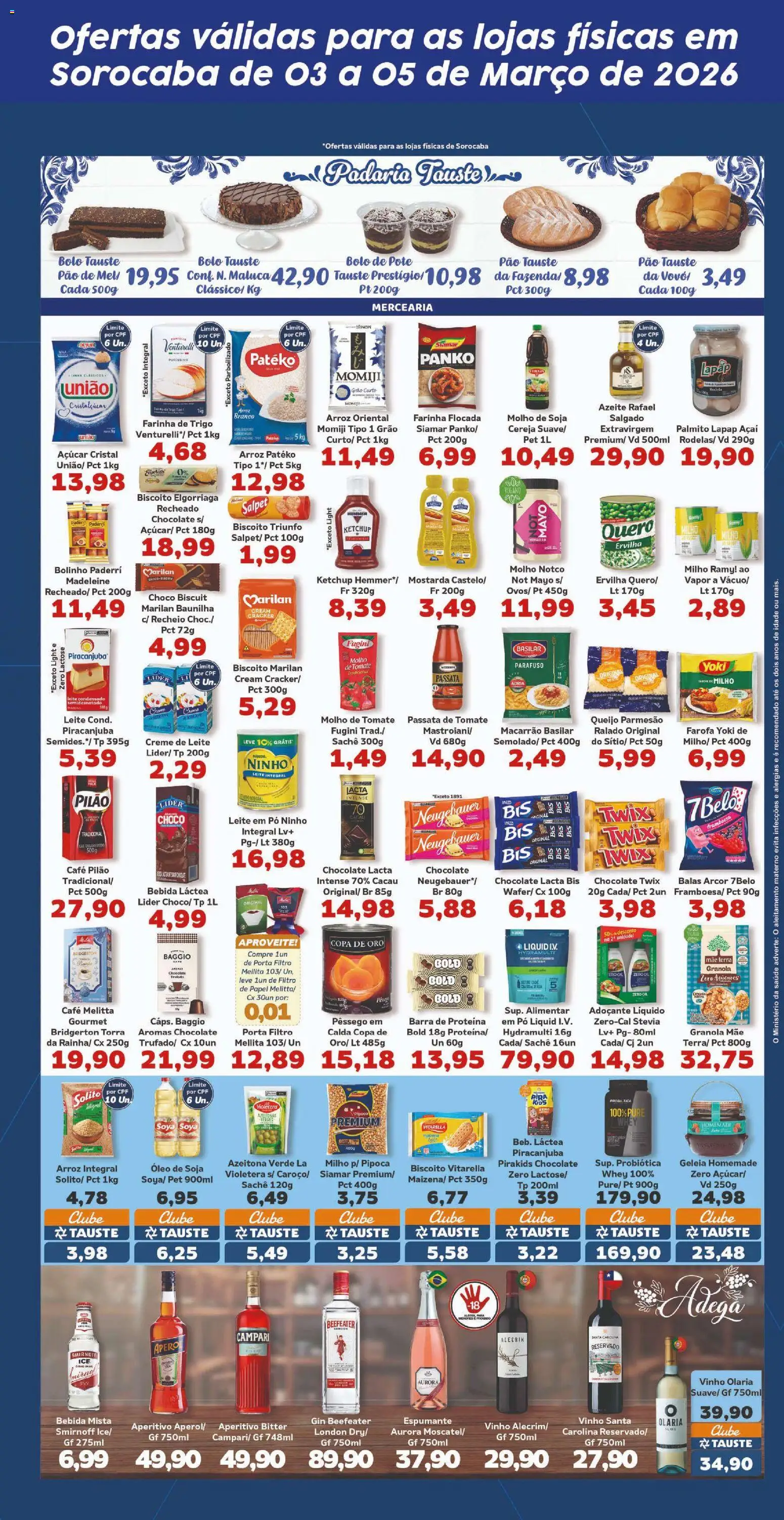 Tauste Folheto - válido de 03.03.2026 | Página: 3 | Produtos: Pão, Café, Queijo parmesão, Leite em pó