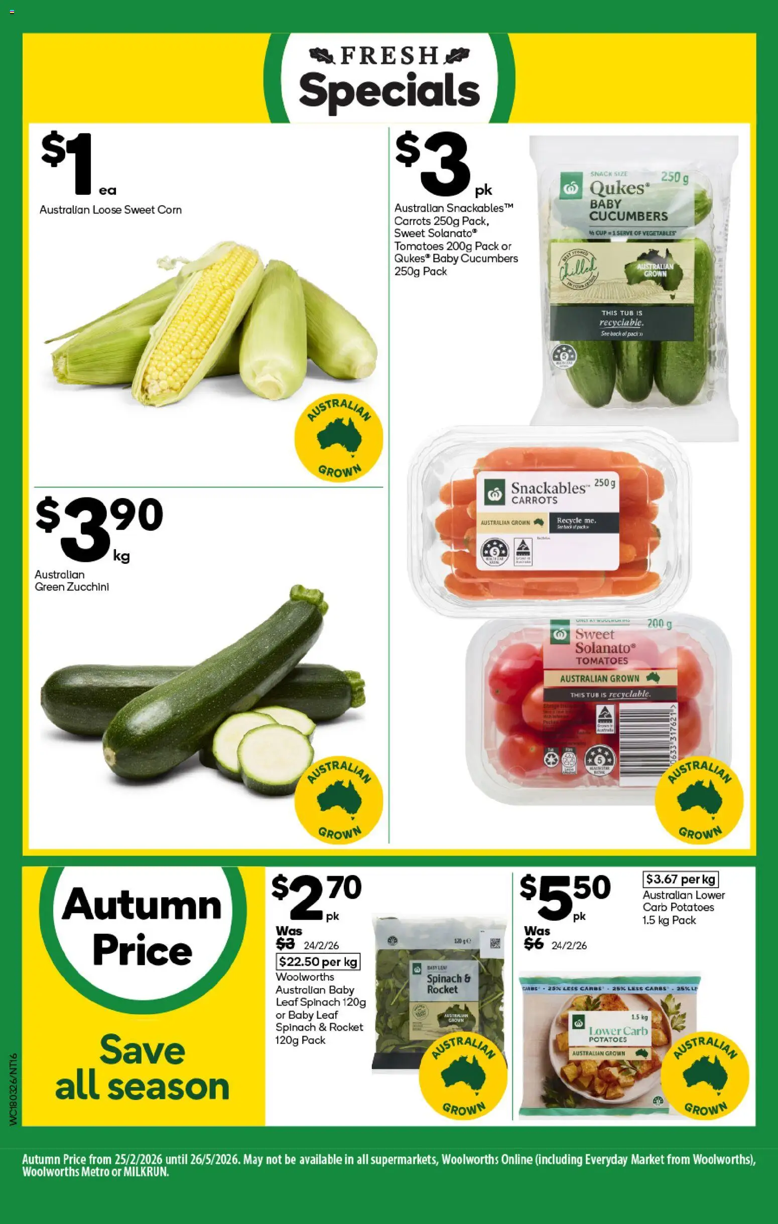 Woolworths catalogue - valid from 18.03.2026 | Page: 16 | Products: Tomatoes, Carrots, Cucumbers, Spinach