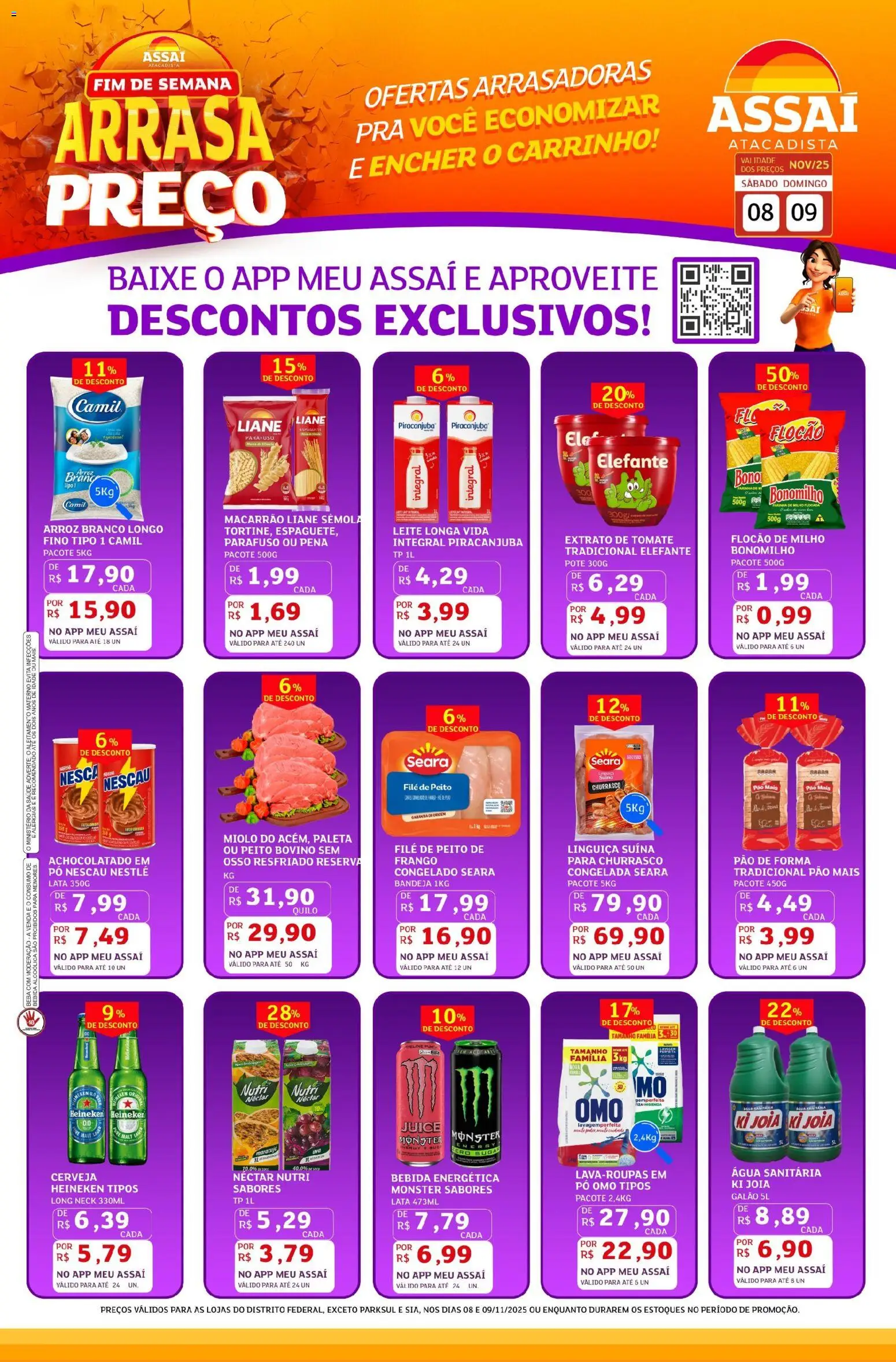 Assaí Atacadista Folheto - válido de 08.11.2025 | Página: 1 | Produtos: Leite, Bebida, Monster, Água sanitária