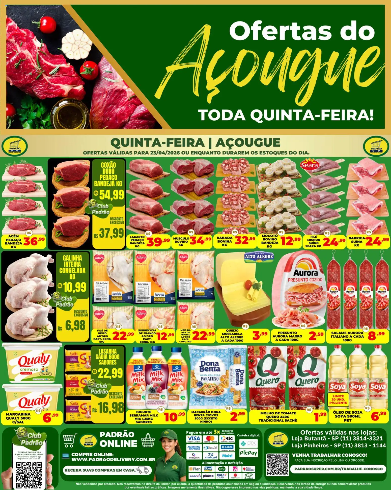 Supermercado Padrão Folheto - válido de 23.04.2026 | Página: 1 | Produtos: Faca, Presunto, Lasanha, Soja