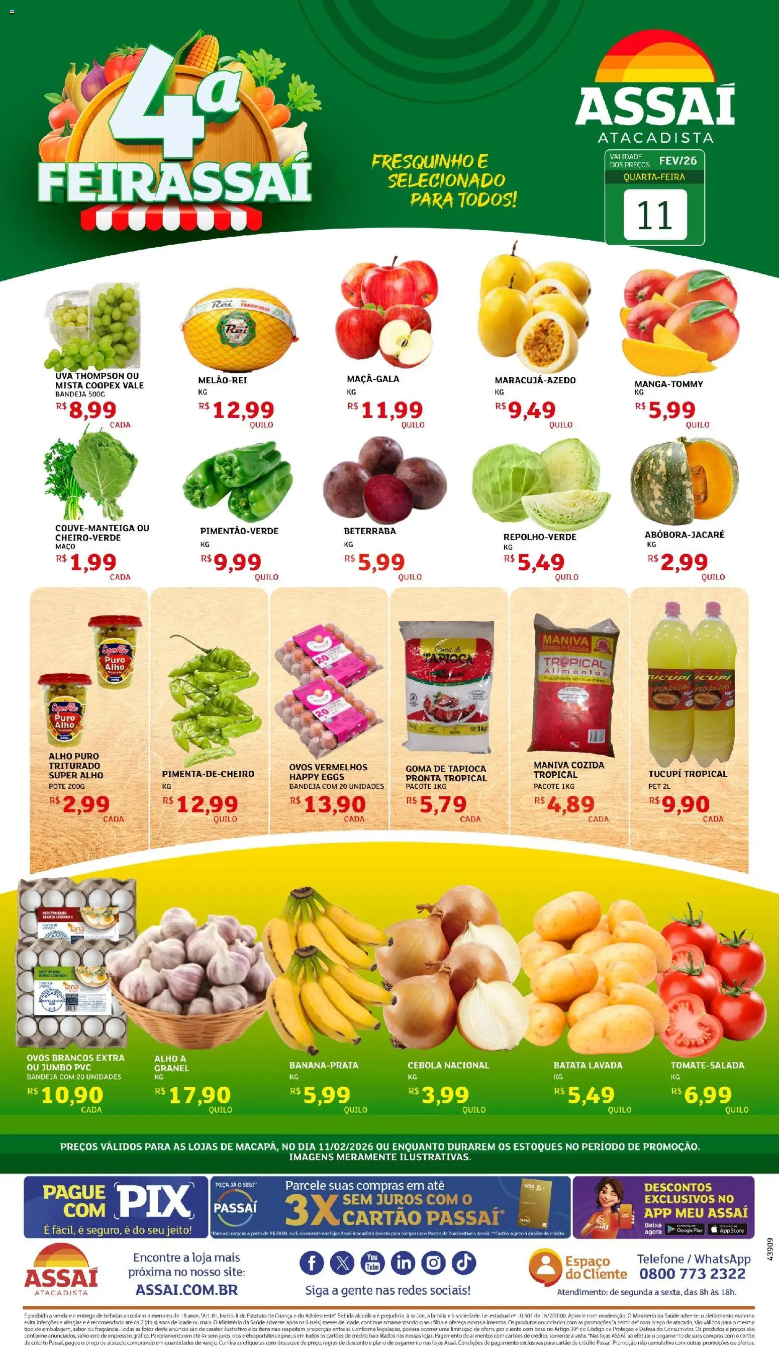 Assaí Atacadista Folheto - válido de 11.02.2026 | Página: 1 | Produtos: Beterraba, Ovos, Bebida, Bandeja