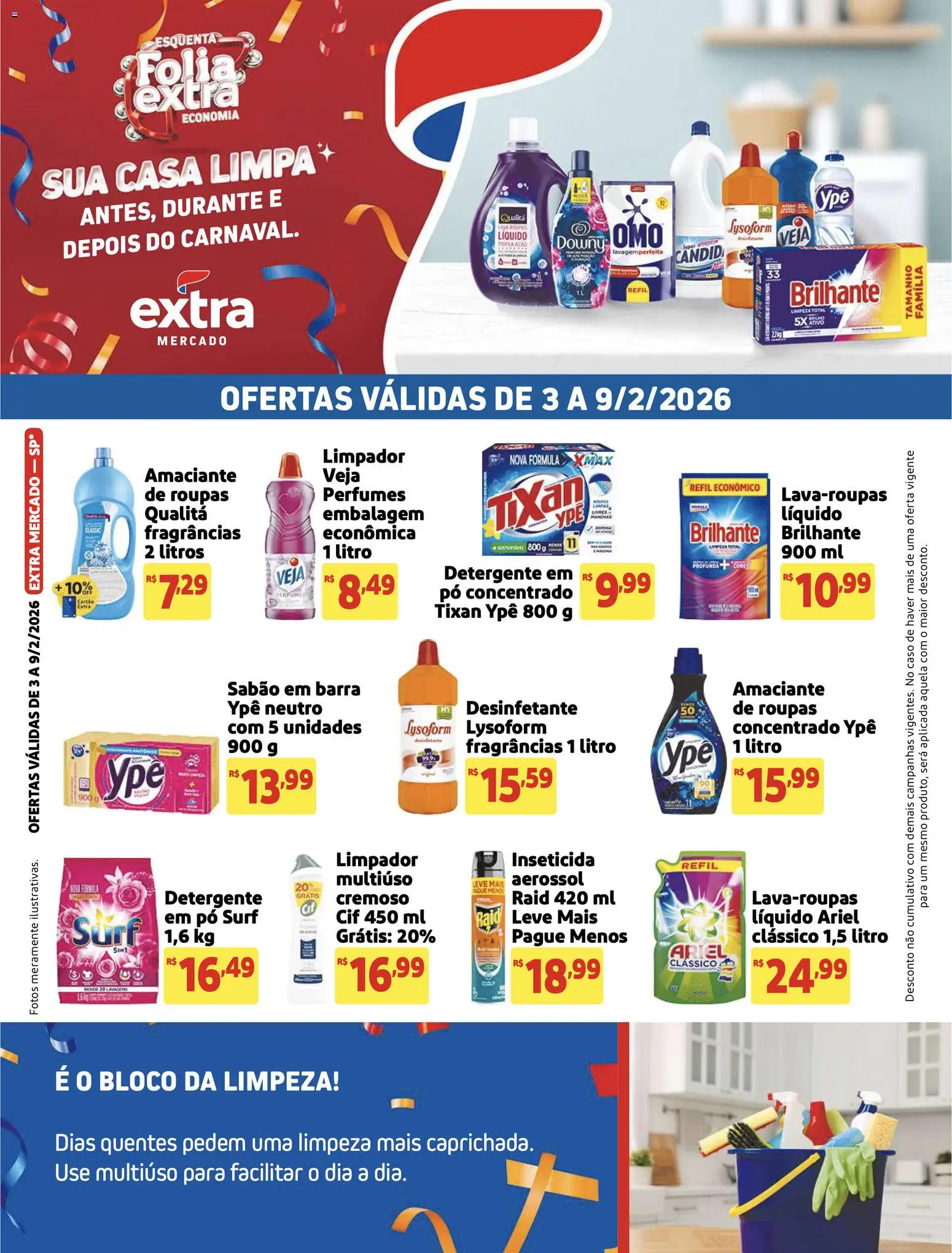 Extra Folheto - válido de 03.02.2026 | Página: 1 | Produtos: Sabão em barra, Detergente, Perfumes, Desinfetante