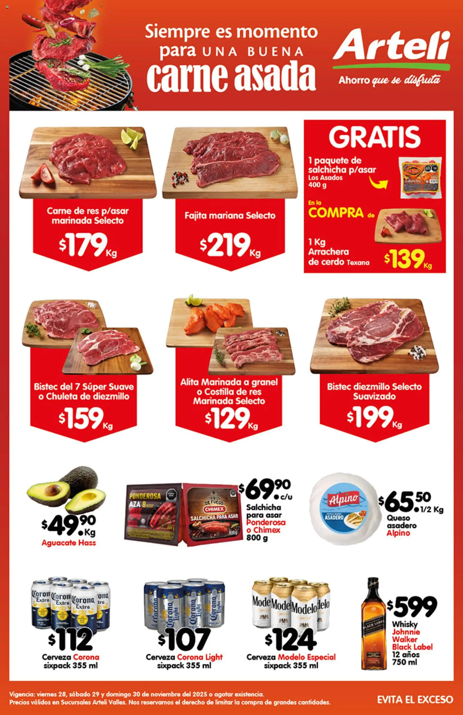 Nuevas ofertas de Arteli válidas en toda la República Mexicana desde el 28.11.2025. ¡Encuentra las mejores ofertas en Arteli folleto Carnes Suc. Valles! | Página: 1 | Productos: Aguacate, Cerveza, Res, Whisky