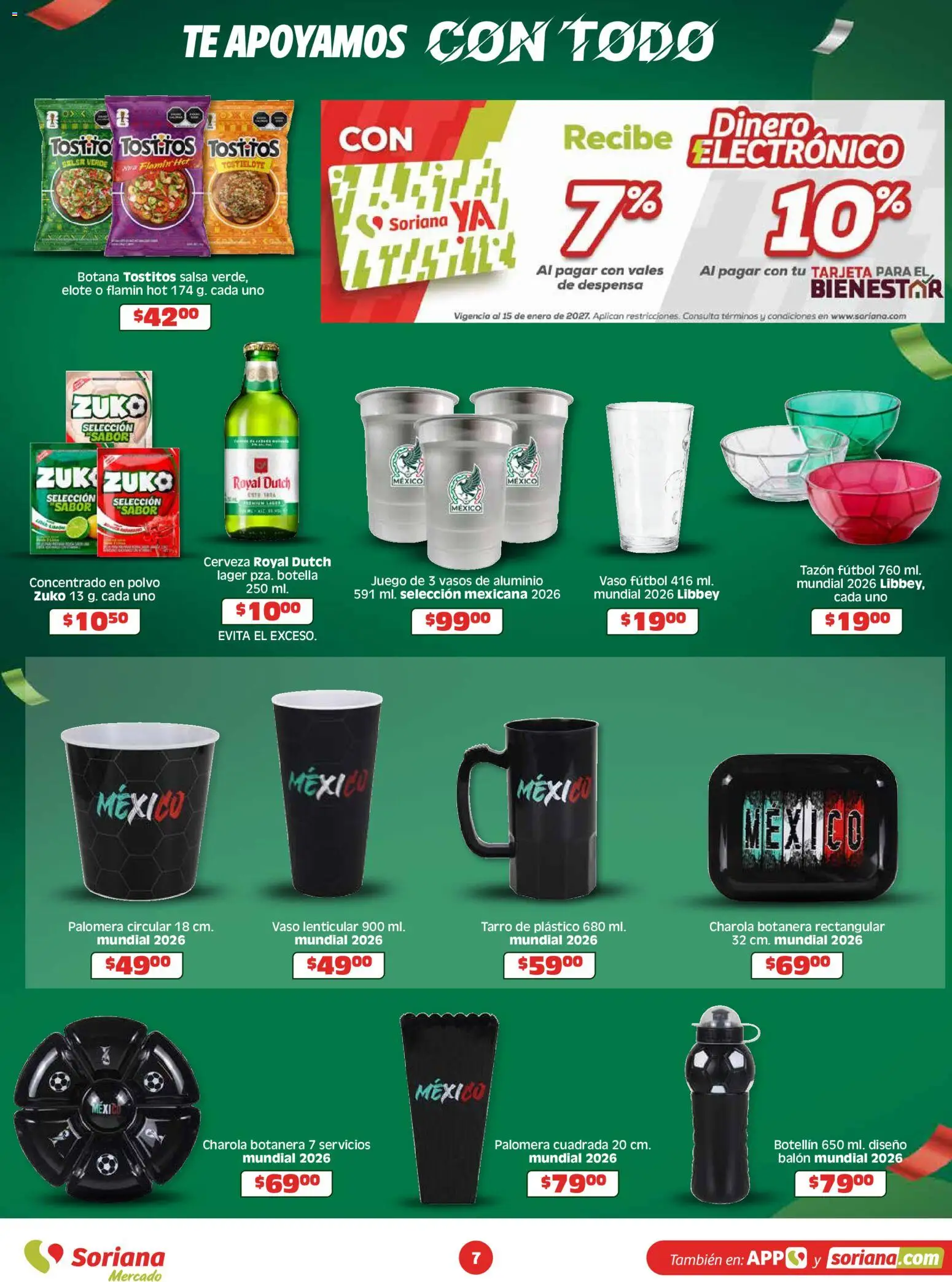 Nuevas ofertas de Soriana válidas en toda la República Mexicana desde el 15.04.2026. ¡Encuentra las mejores ofertas en Soriana En México apoyamos con todo Mercado! | Página: 7 | Productos: Despensa, Té, Vasos, Polvo