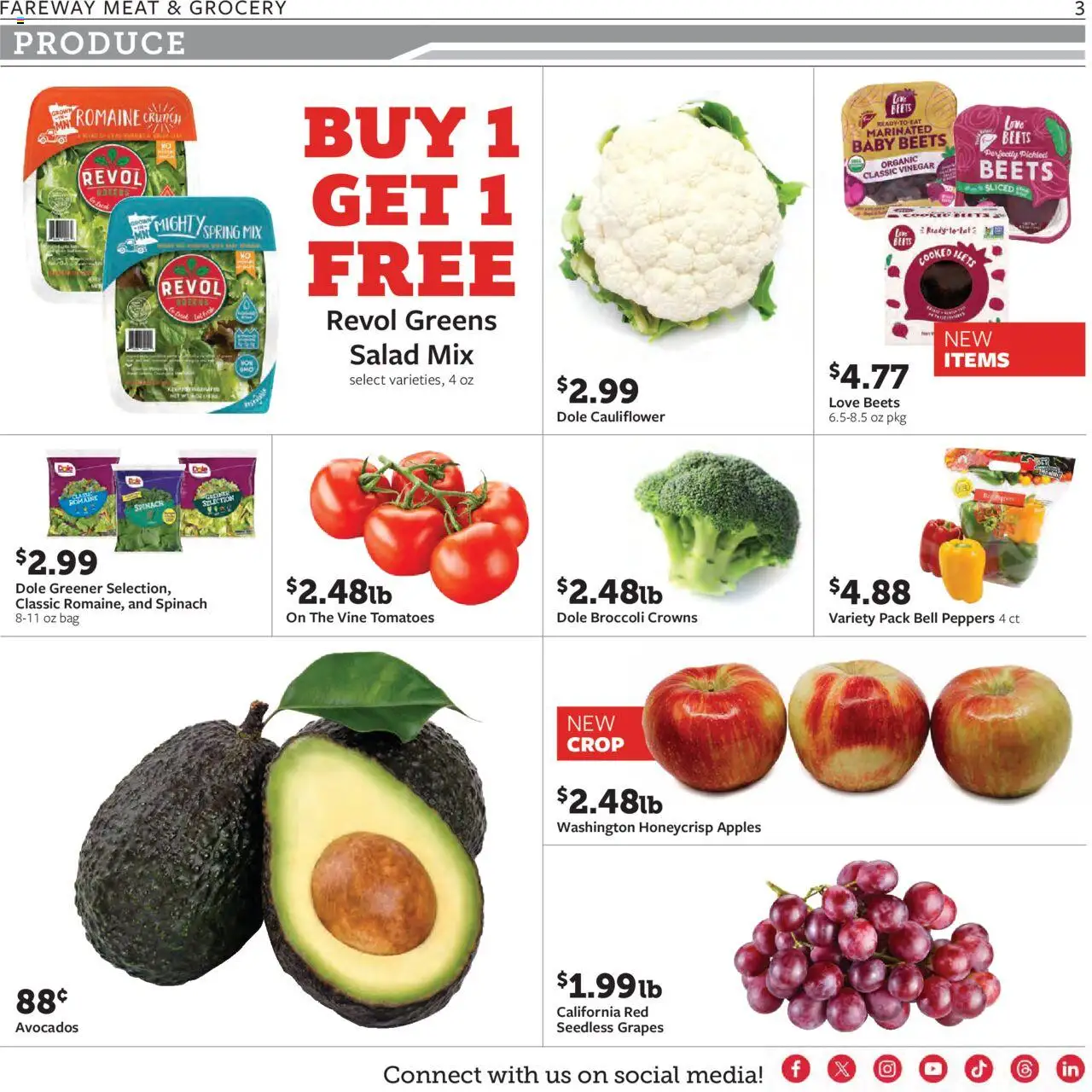 Fareway Weekly Ad - valid from 29.09.2025 | Page: 3 | Products: Crowns, Greens, Cauliflower, Bag