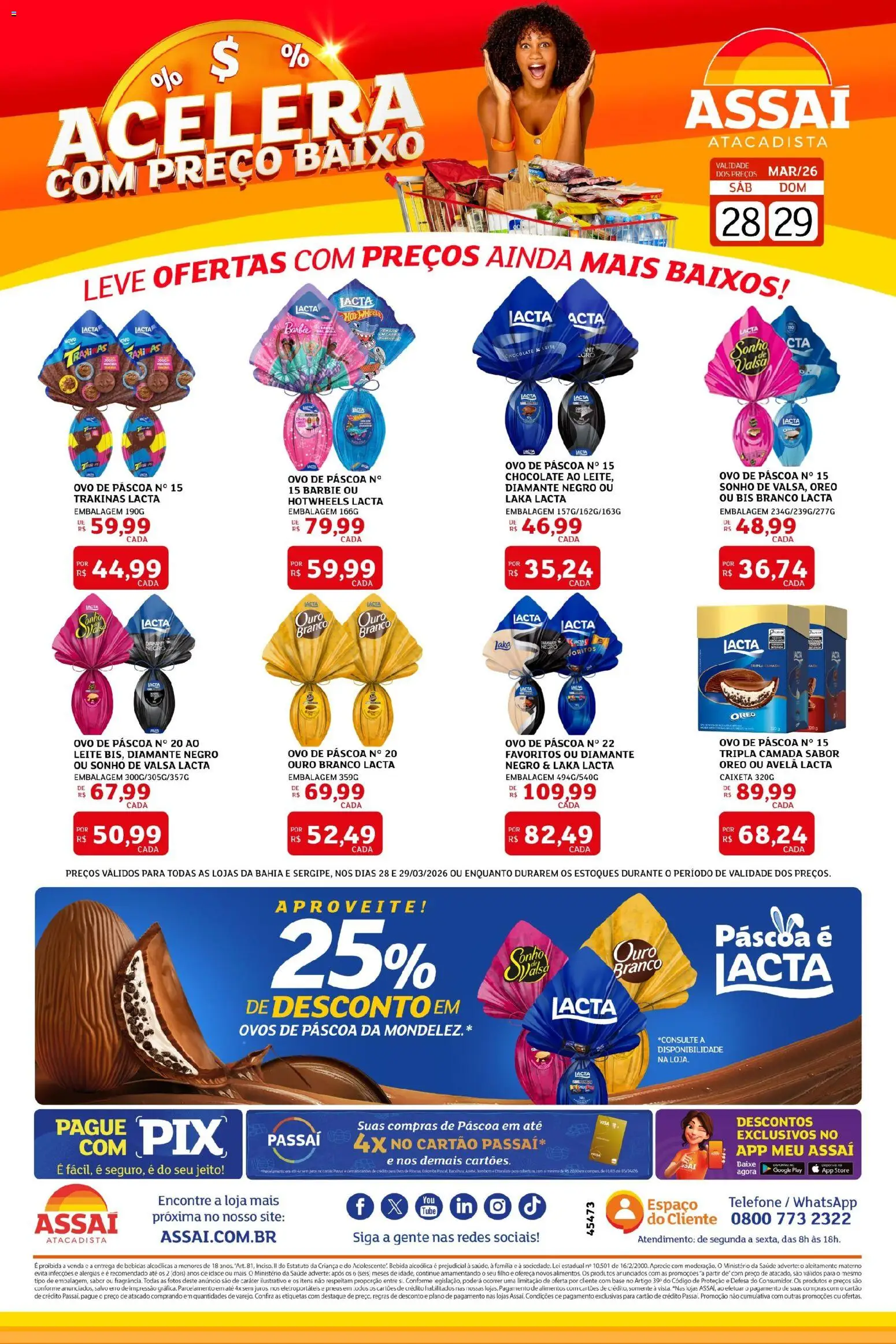 Assaí Atacadista Folheto - válido de 28.03.2026 | Página: 1 | Produtos: Ovo de páscoa, Leite, Base, Telefone