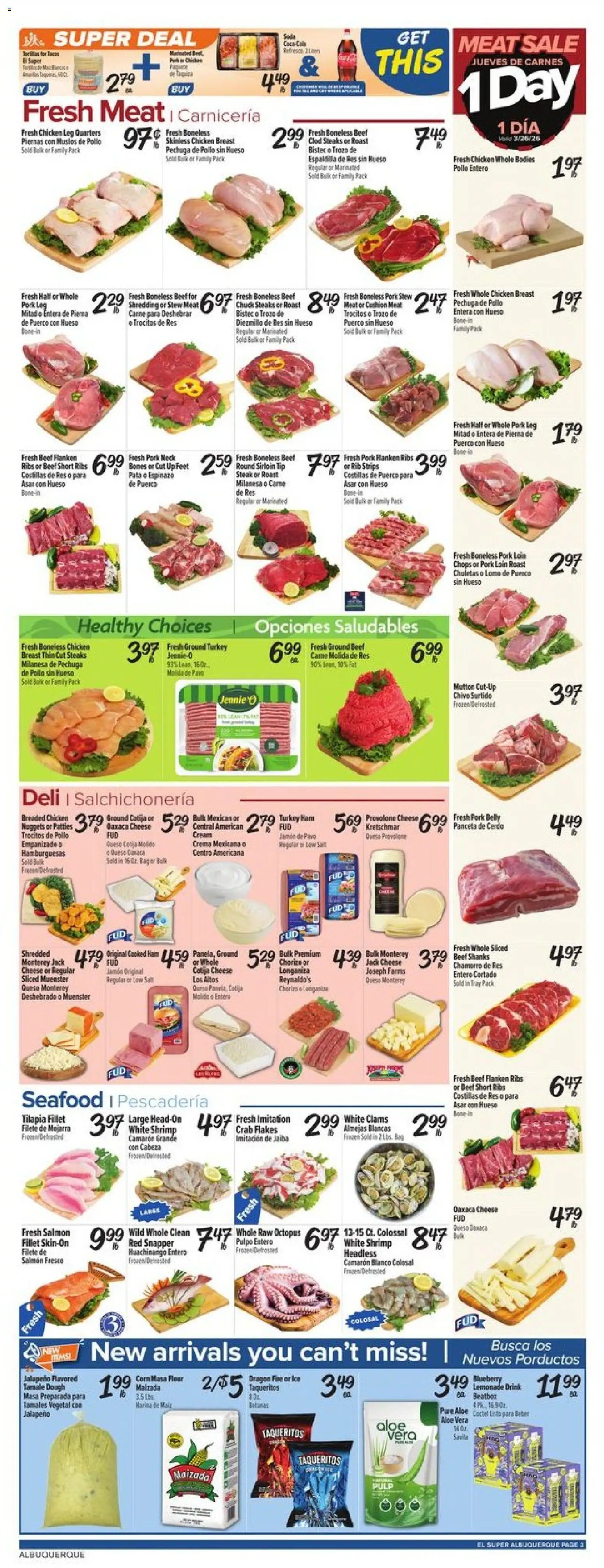 El Super Weekly Ad - NM - valid from 25.03.2026 | Page: 3 | Products: Cushion, Salt, Seafood, Bag