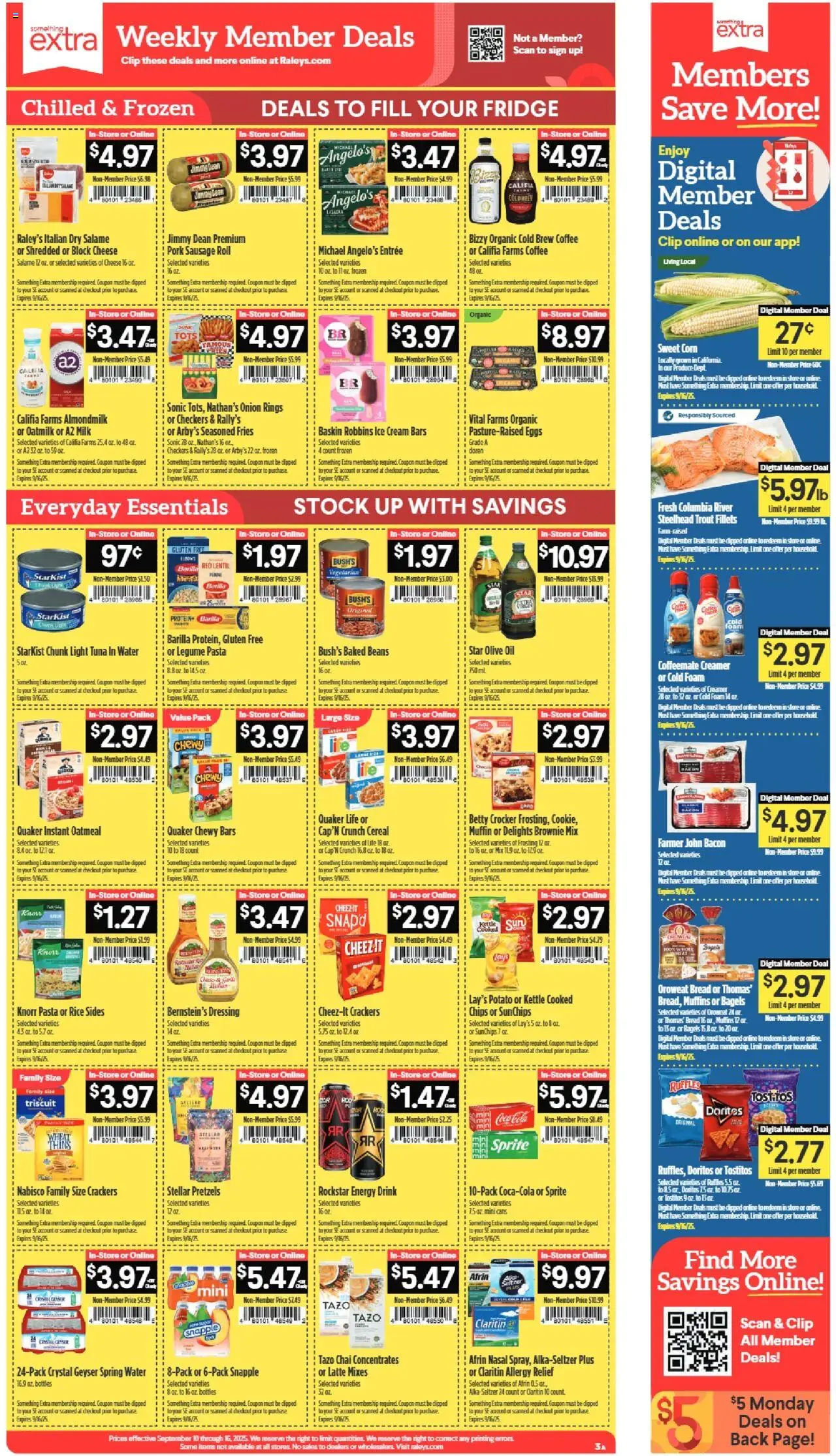 Raley's Weekly Ad - valid from 10.09.2025 | Page: 3 | Products: Clip, Bread, Pasta, Water