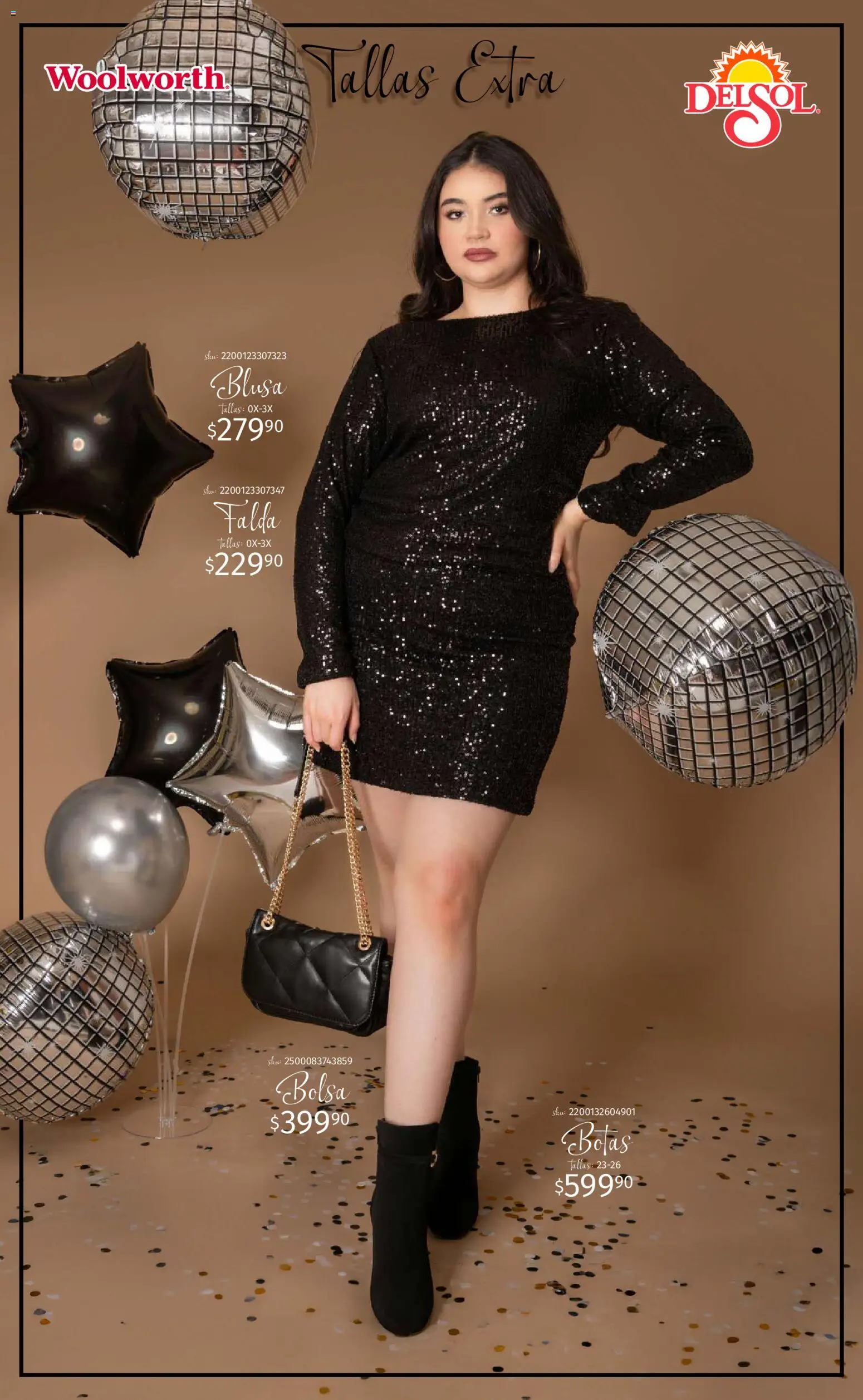 Nuevas ofertas de Del Sol y Woolworth válidas en toda la República Mexicana desde el 11.12.2025. ¡Encuentra las mejores ofertas en Del Sol y Woolworth catálogo Luce el Invierno! | Página: 4 | Productos: Blusa, Botas, Bolsa, Falda