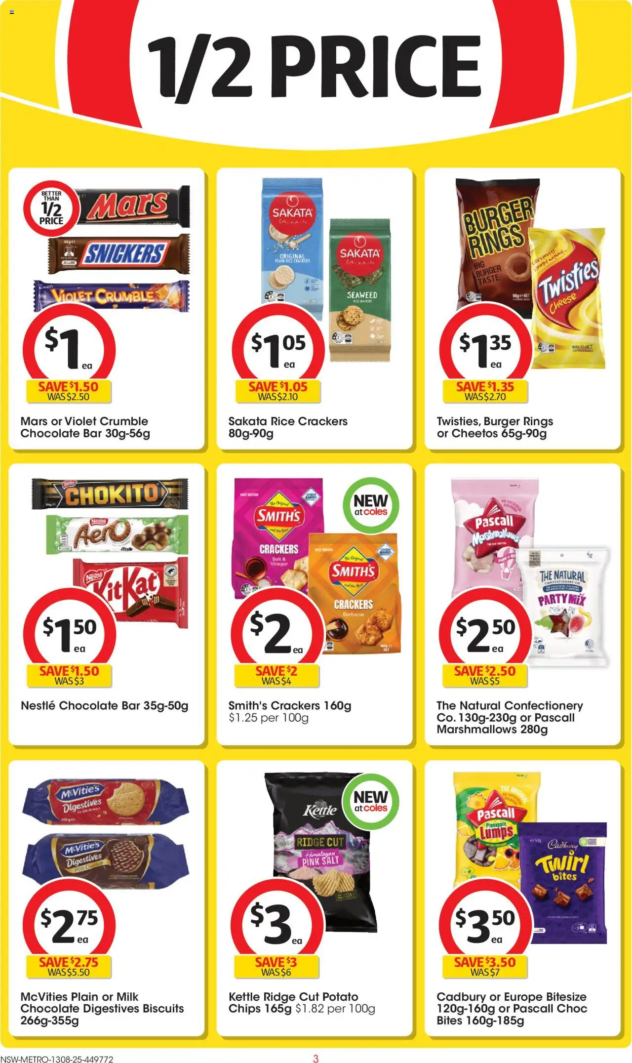 Coles catalogue - valid from 13.08.2025 | Page: 3 | Products: Cheese, Chocolate, Rice, Chips