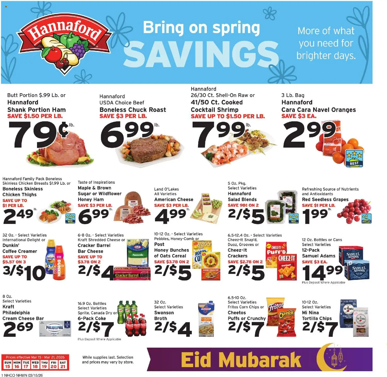 Hannaford Weekly Ad - valid from 15.03.2026 | Page: 1 | Products: Coffee, Ham, Oranges, Sugar