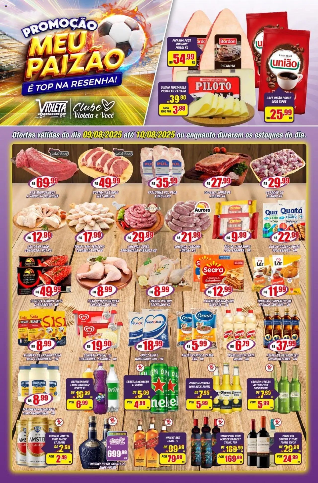 Violeta Supermercados Folheto - válido de 09.08.2025 | Página: 1 | Produtos: Whisky, Linguiça, Café, Sorvete