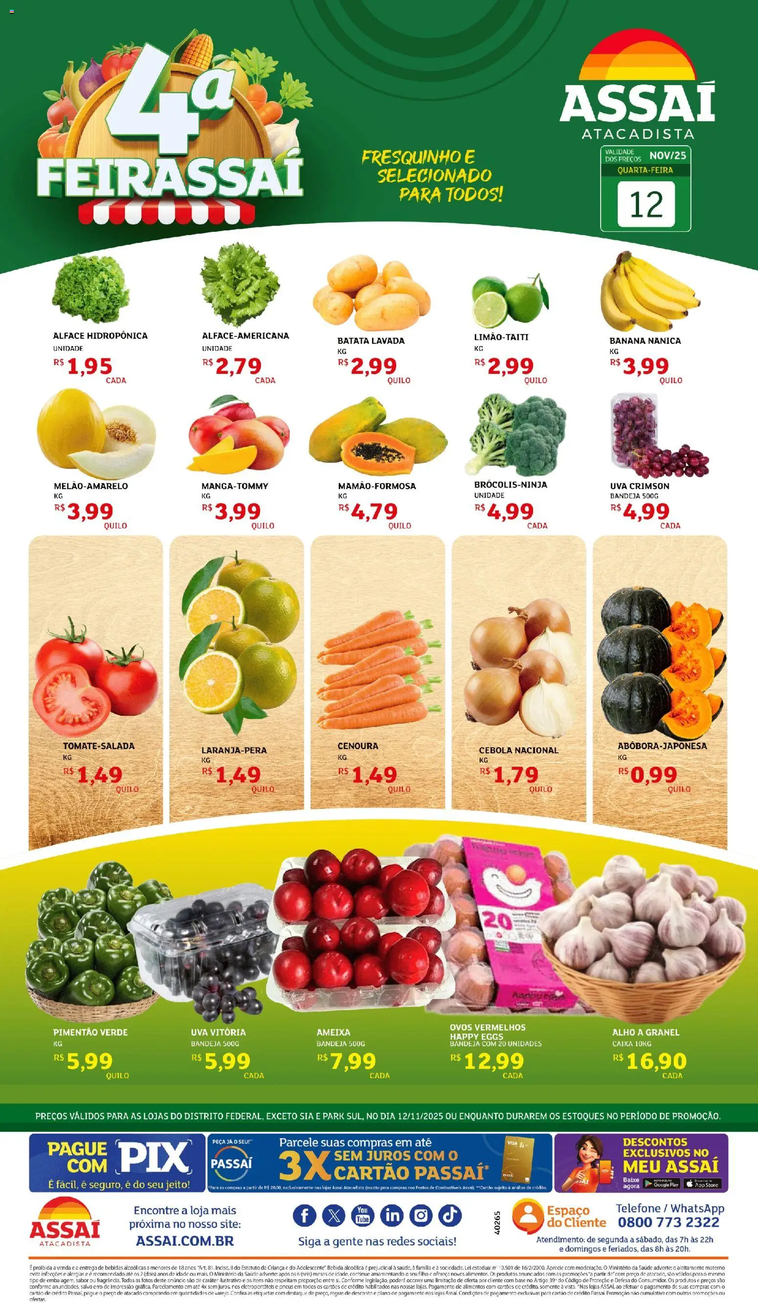 Assaí Atacadista Folheto - válido de 12.11.2025 | Página: 1 | Produtos: Pneus, Cenoura, Alface, Telefone