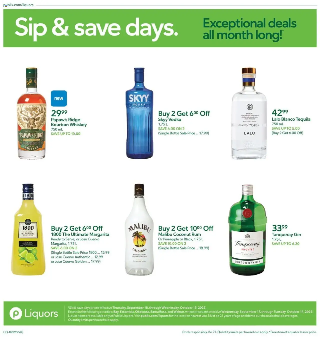Publix Liquor - valid from 09.10.2025 | Page: 4 | Products: Ridge, Pineapple, Gin, Whiskey