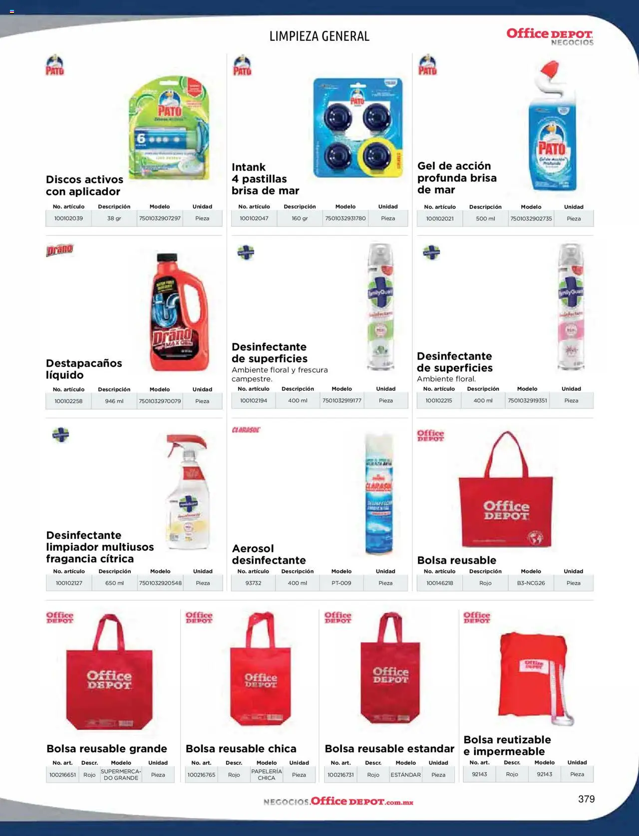 Nuevas ofertas de Office Depot válidas en toda la República Mexicana desde el 09.01.2025. ¡Encuentra las mejores ofertas en Office Depot catálogo 2025! | Página: 381 | Productos: Bolsa, Desinfectante, Paté, Fragancia