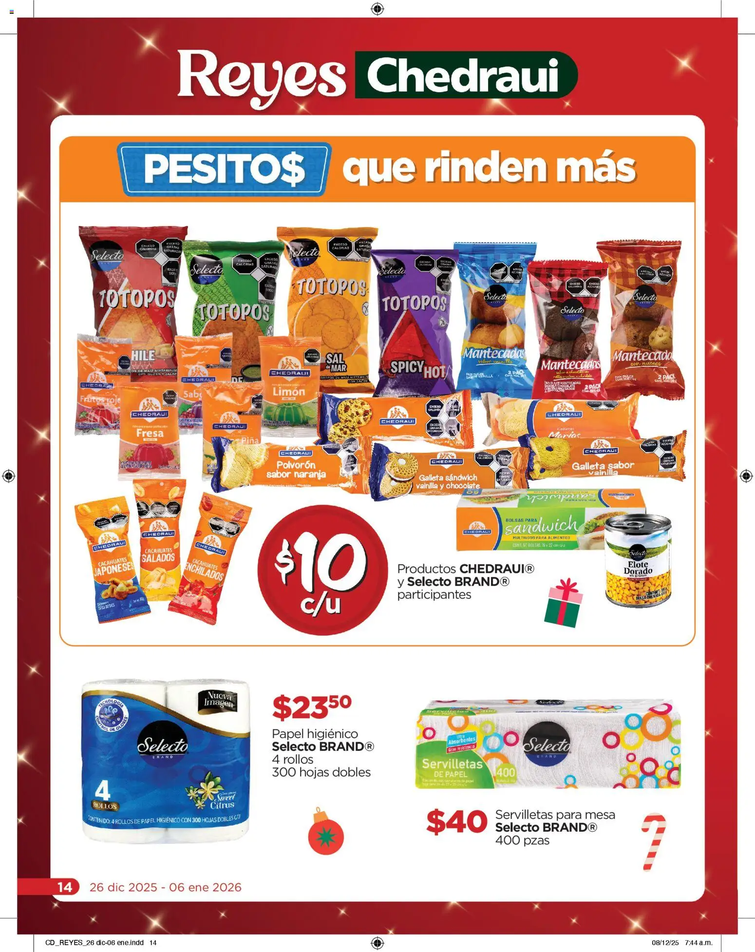 Nuevas ofertas de Chedraui válidas en toda la República Mexicana desde el 26.12.2025. ¡Encuentra las mejores ofertas en Chedraui folleto Reyes donde tus deseos se cumplen! | Página: 14 | Productos: Fresa, Piña, Papel higiénico, Servilletas