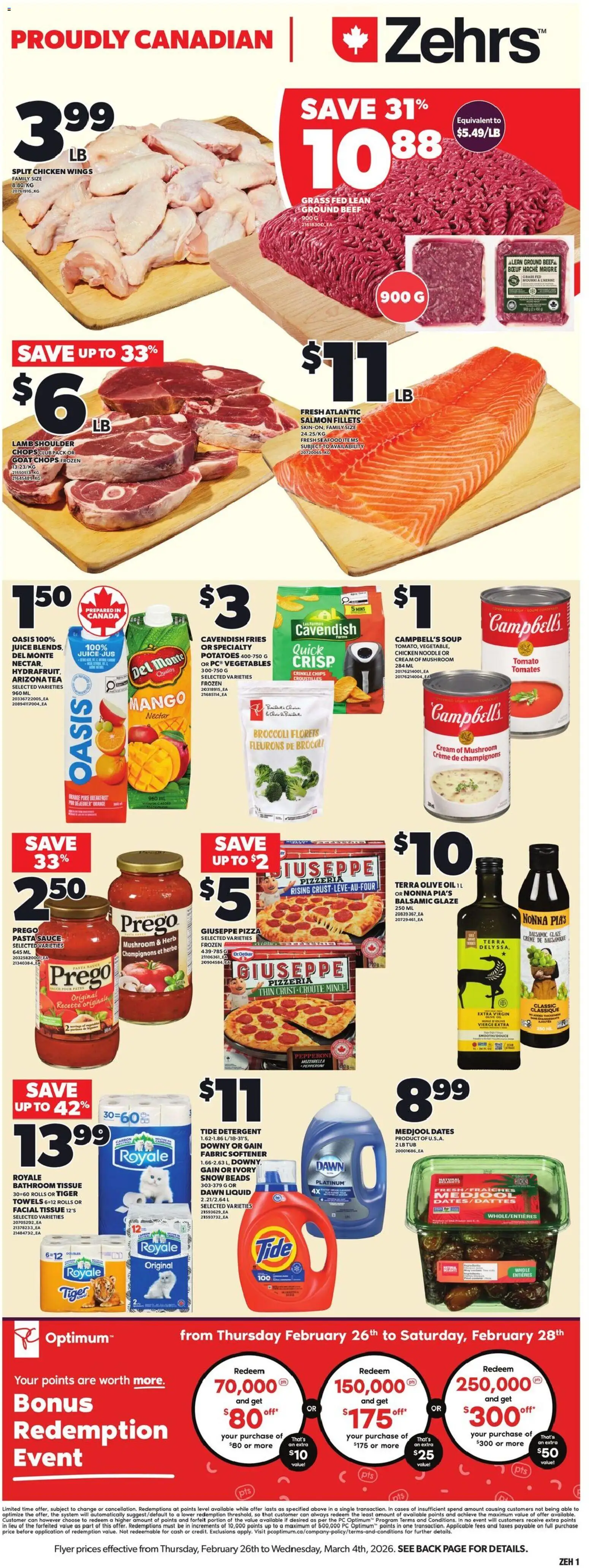 Zehrs flyer valid from 26.02.2026 | Page: 3 | Products: Tea, Pasta, Chips, Chicken wings