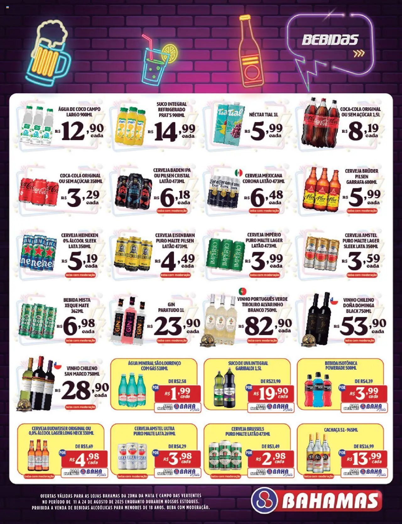 Bahamas Supermercados Folheto - válido de 11.08.2025 | Página: 10 | Produtos: Cachaça, Cerveja Heineken, Heineken, Açúcar